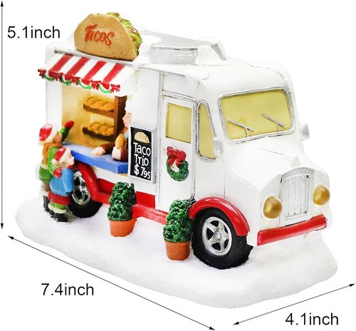 Moments In Time Christmas Village Taco Truck - LED Lighted Food Vendor Scene | Hand-Painted Holiday Décor