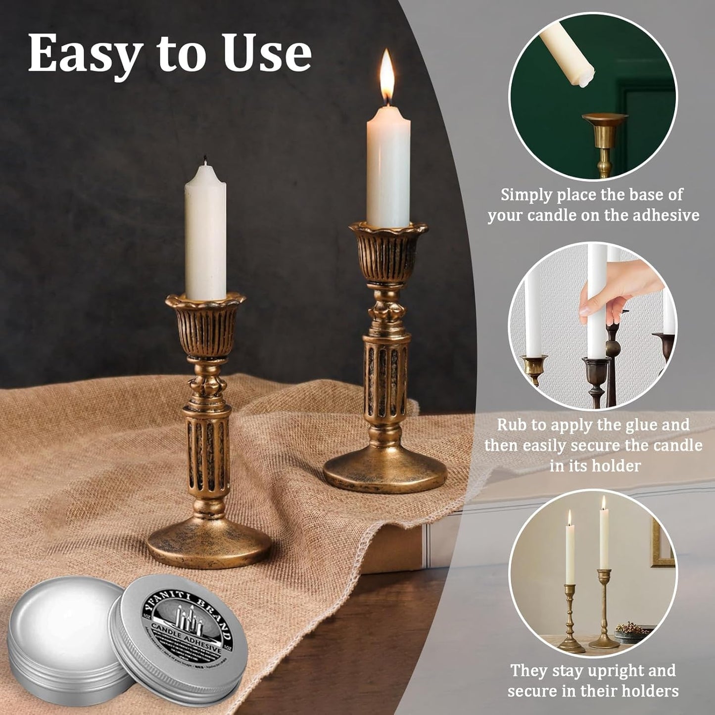 Skiennix Candle Adhesive - 3 oz Taper Candle Glue for Secure Candlestick Hold | Essential Candle Accessory