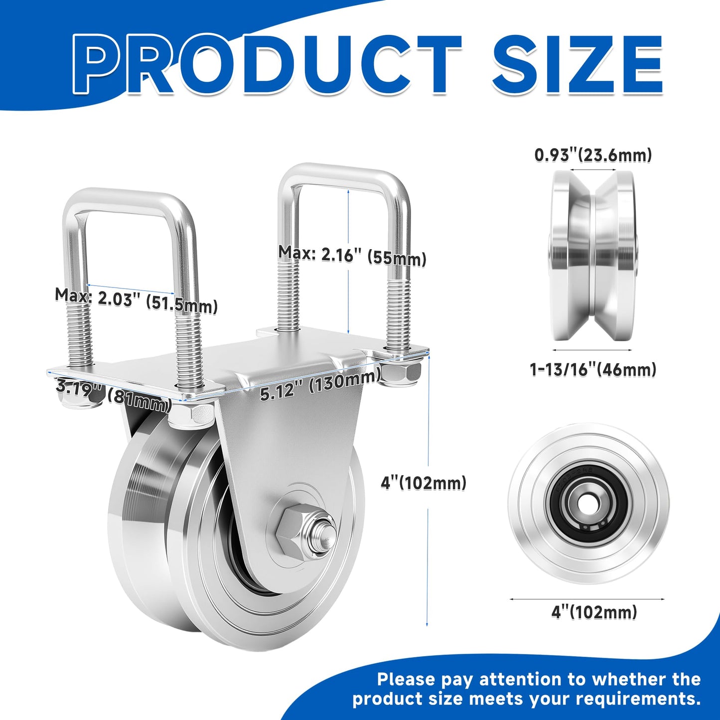 AIWFL 2 Pack 4" V-Groove Slide Rolling Gate Wheel Kit for 2" Thick Inverted Sliding Rolling Track Gates, No Welding-Heavy Duty Steel Dual Bearing Bolted External Mount Bracket,Loading 3000lbs
