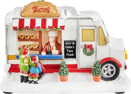 Moments In Time Christmas Village Taco Truck - LED Lighted Food Vendor Scene | Hand-Painted Holiday Décor
