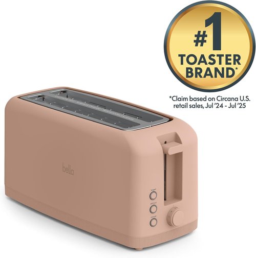 Bella 4 Slice Slim Toaster - 6 Setting Shade Control, Reheat & Cancel Buttons | 10” Long Slot, Blossom Color