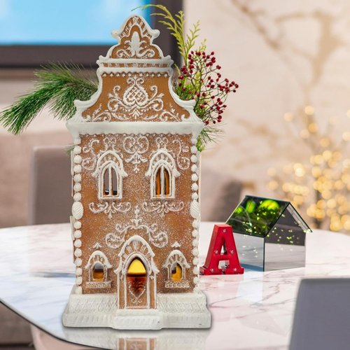 Braxio Gingerbread House Decoration - LED Light Winter Holiday Home Decor Gift, 6.5 x 5.5 x 13.5 Inch