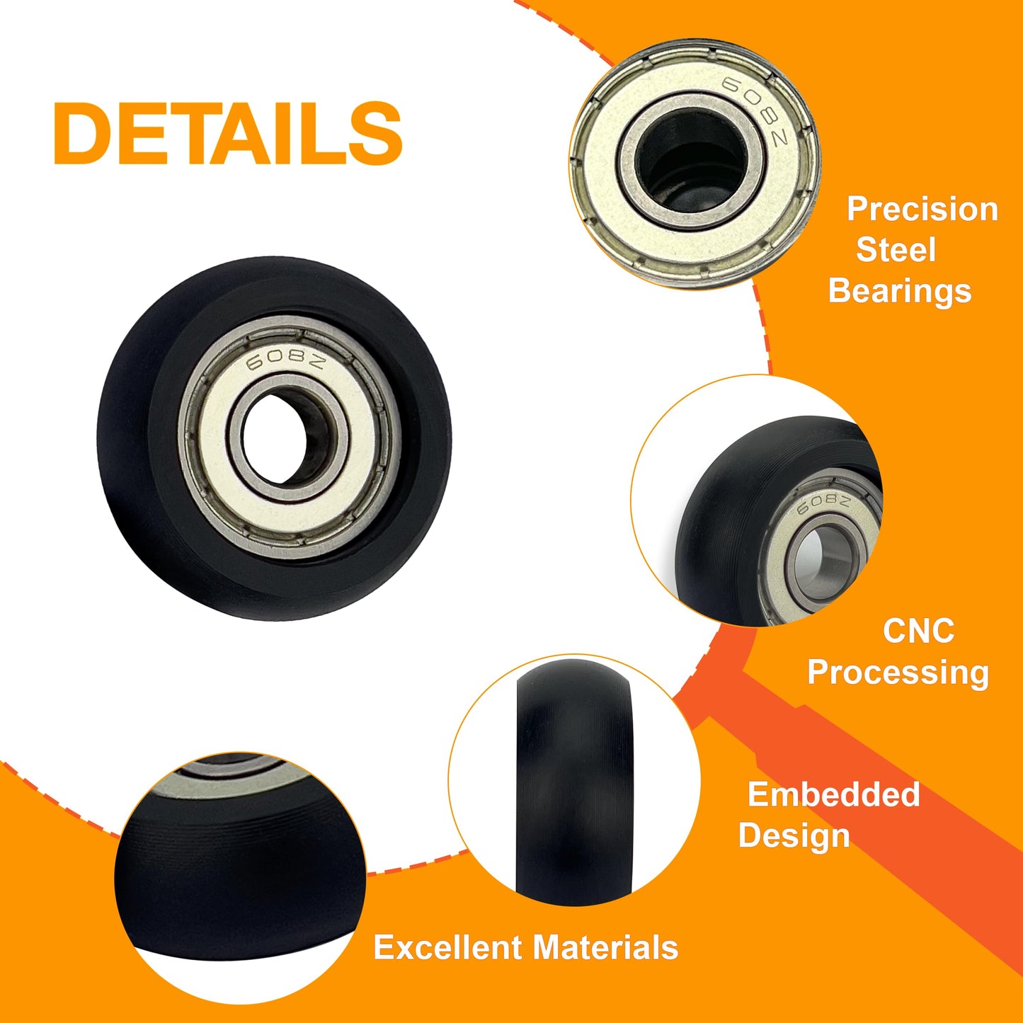 Upgraded Machined Roller Wheels Compatible with AeroPilates Reformer,Replacement Parts for Pilates Reformer Machine,The Bearing Bore Diameter is 5/16 Inch,4Pcs