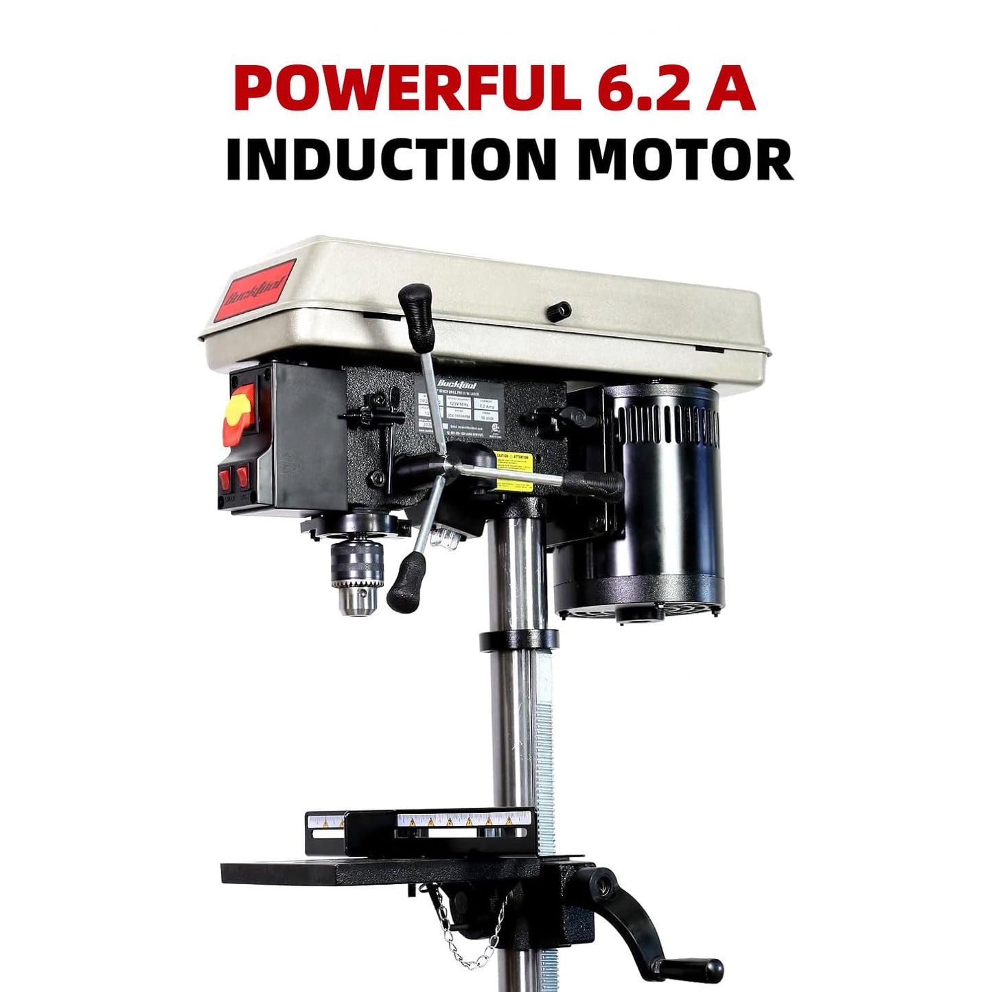 BUCKTOOL 10-Inch Drill Press 6.2 Amp 3/4 HP Bench Drill Press 5-Speed Benchtop Drilling Machine with LED Work Light