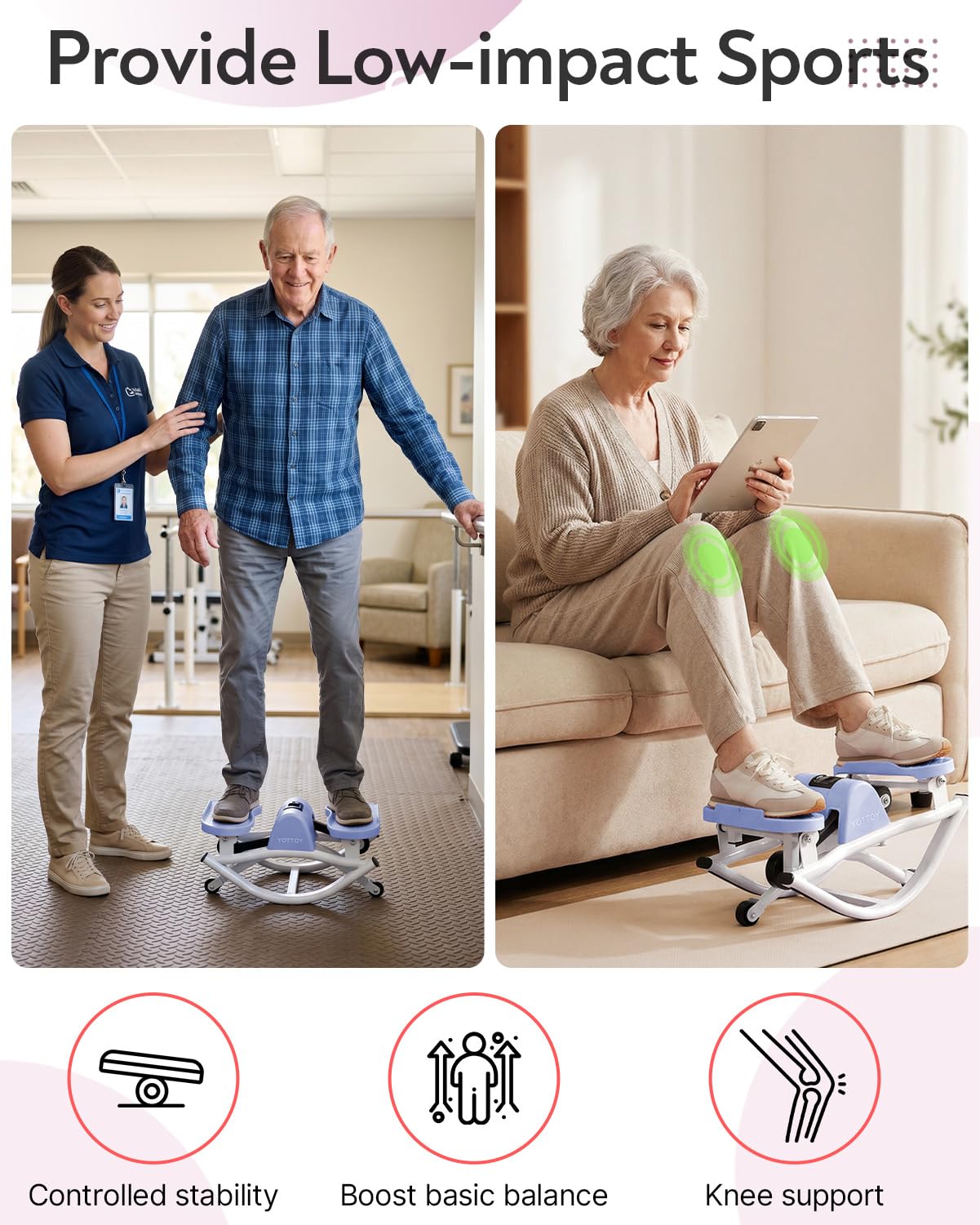 YOTTOY Lateral Rock Stepper for Exercise at Home with Digital Monitor/Resistance Bands, Portable Rocking Stepper Side to Side for Home Workout, Intense Legs & Glutes Activation & Fat Burning