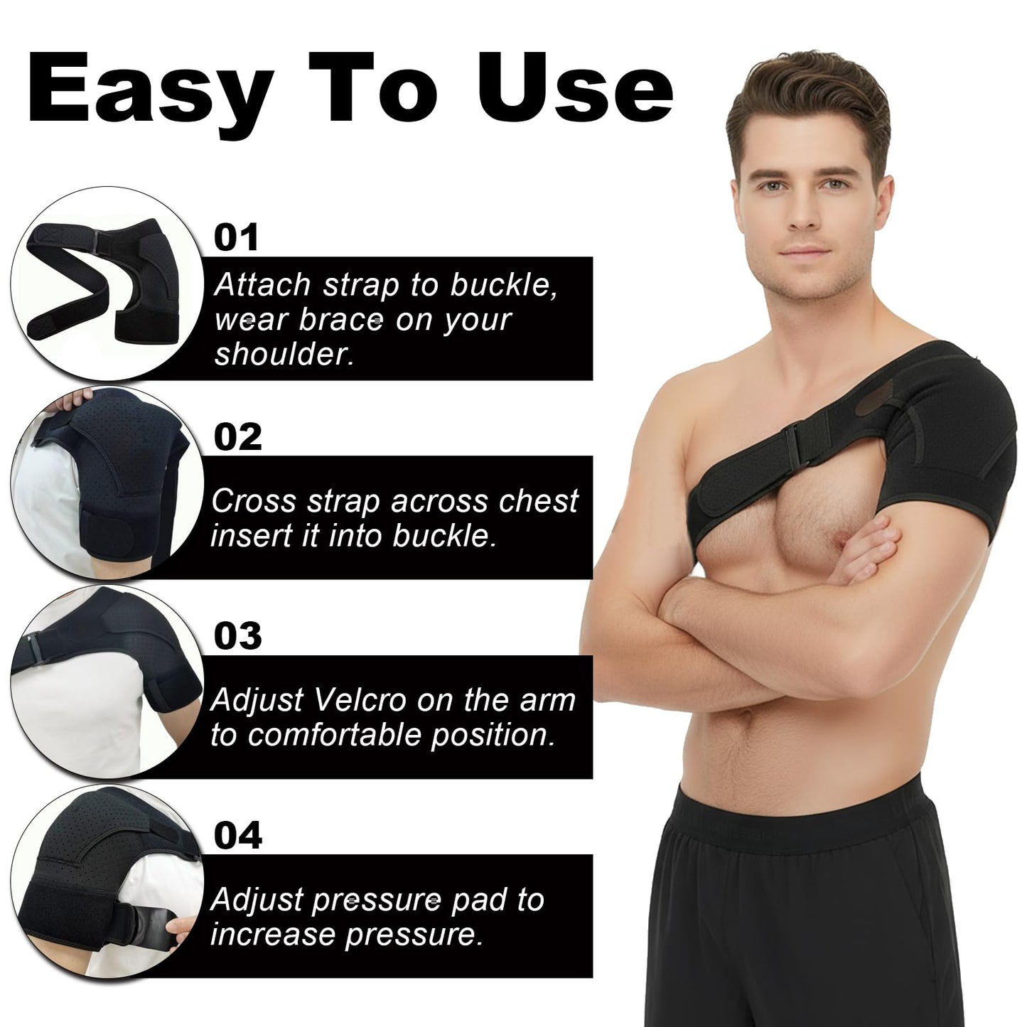 Charunee Shoulder Brace for Men & Women, Adjustable Shoulder Compression Sleeve Fits Left & Right Arms, Breathable Rotator Cuff Relief Brace for Pain Relief Compatible with Hot/Cold Pack (1, Black)
