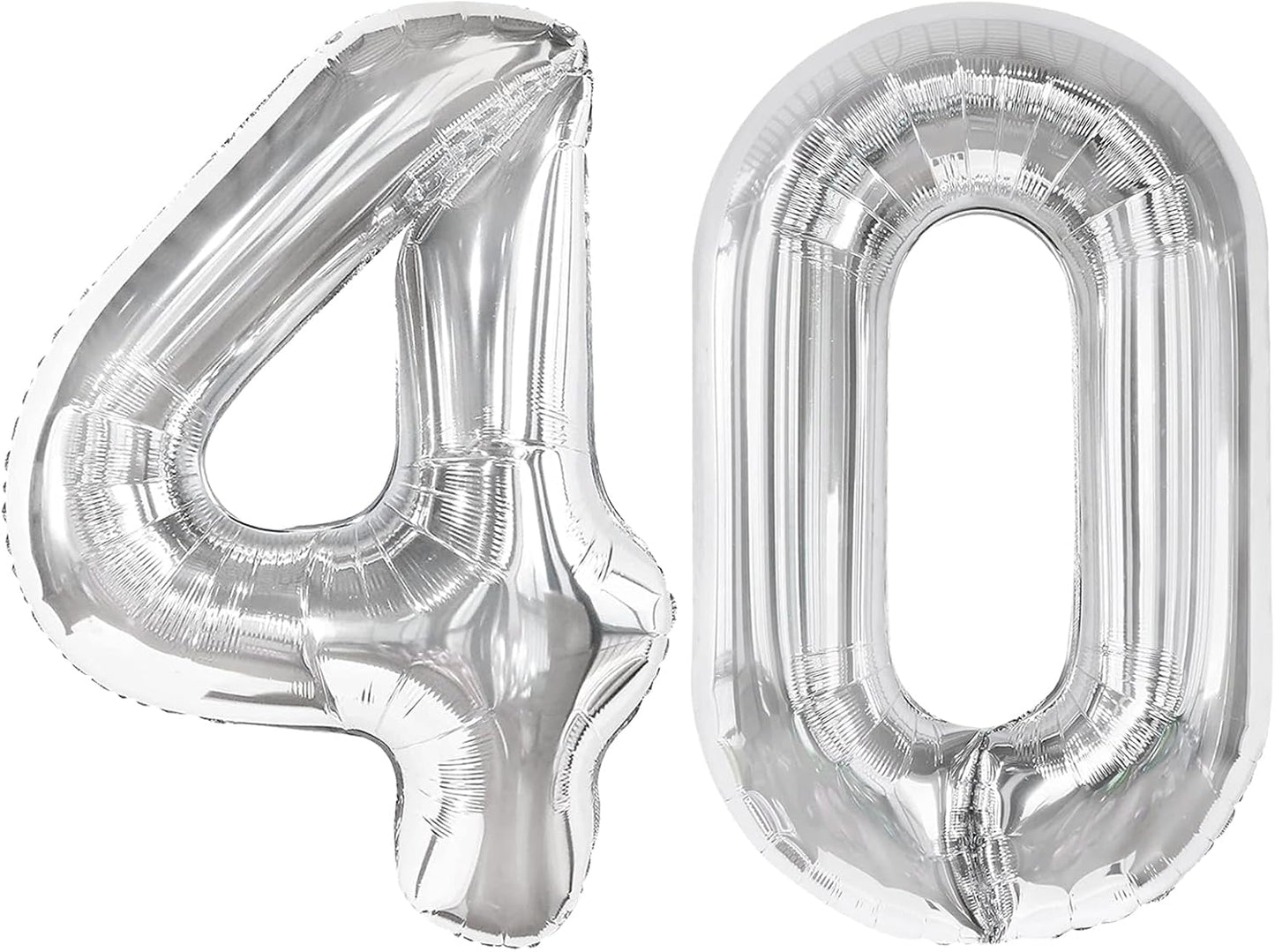 Silver Number 40 Balloon - 40 Inch Giant Foil Decoration for 40th Birthday Party Supplies