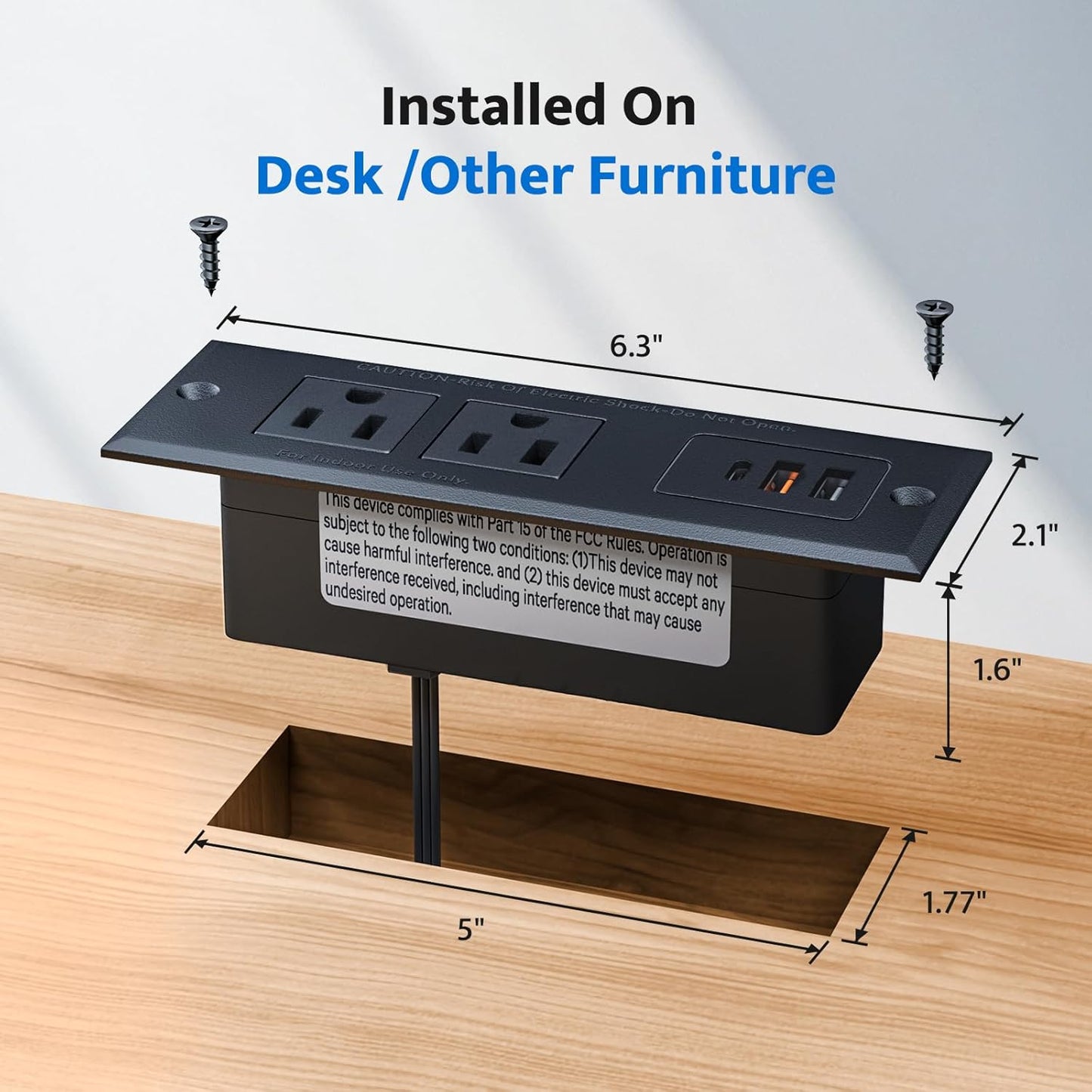 DOACE Table,2 Outlets,3 Ports,6ft Recessed Power Strip with USB C Fast Charging Conference Recessed Outlet,Space-Saver