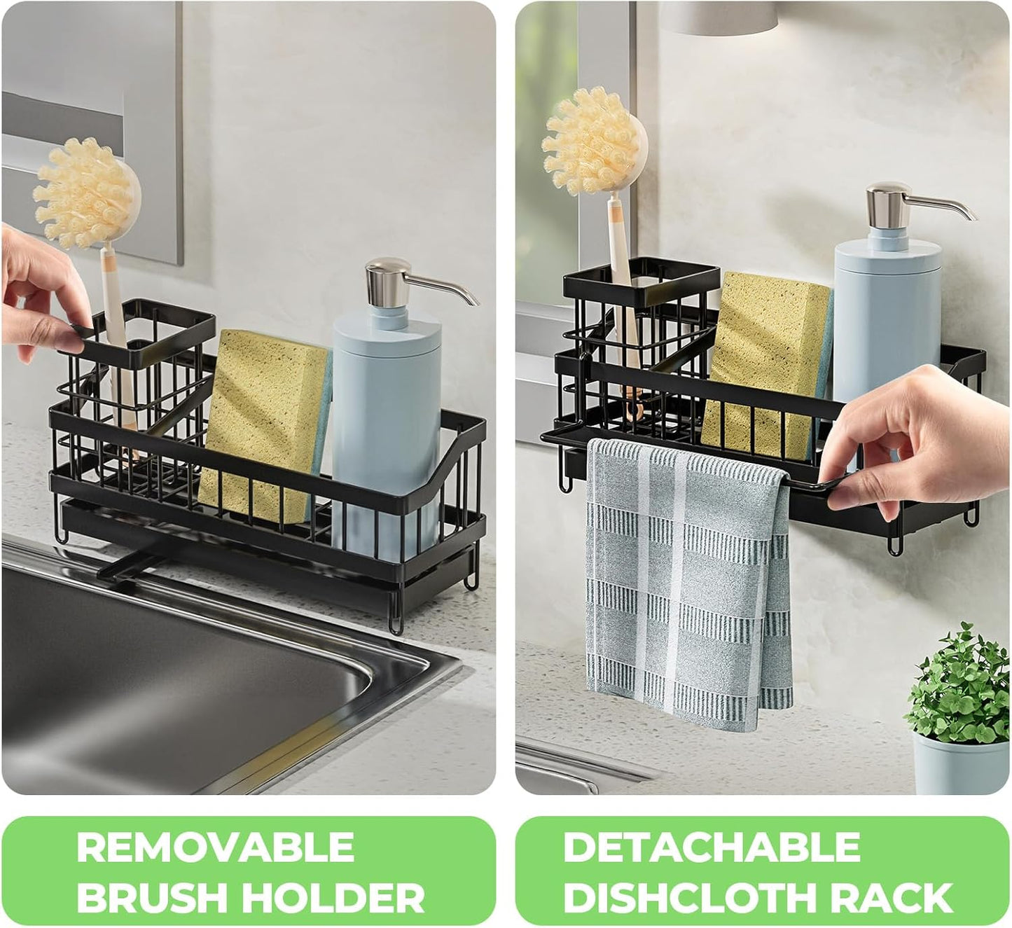 Skiennix Sink Caddy Organizer - Wall-Mounted Sponge Holder & Brush Storage - Rustproof 304 Stainless Steel