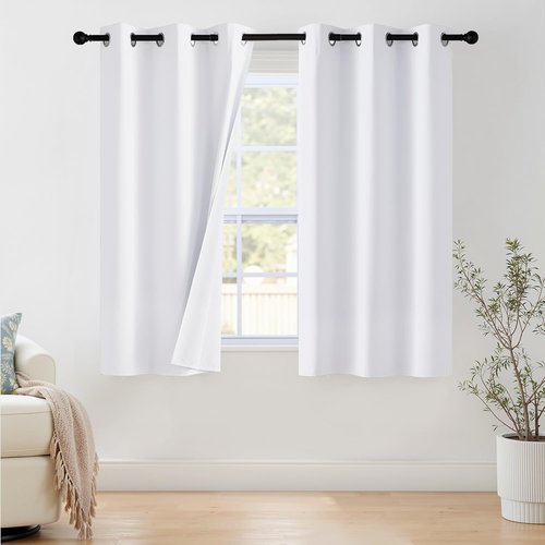 NICETOWN 100% Blackout Window Curtain Panels - Thermal Insulated Drapes, Snow White, 50" Length, Set of 2