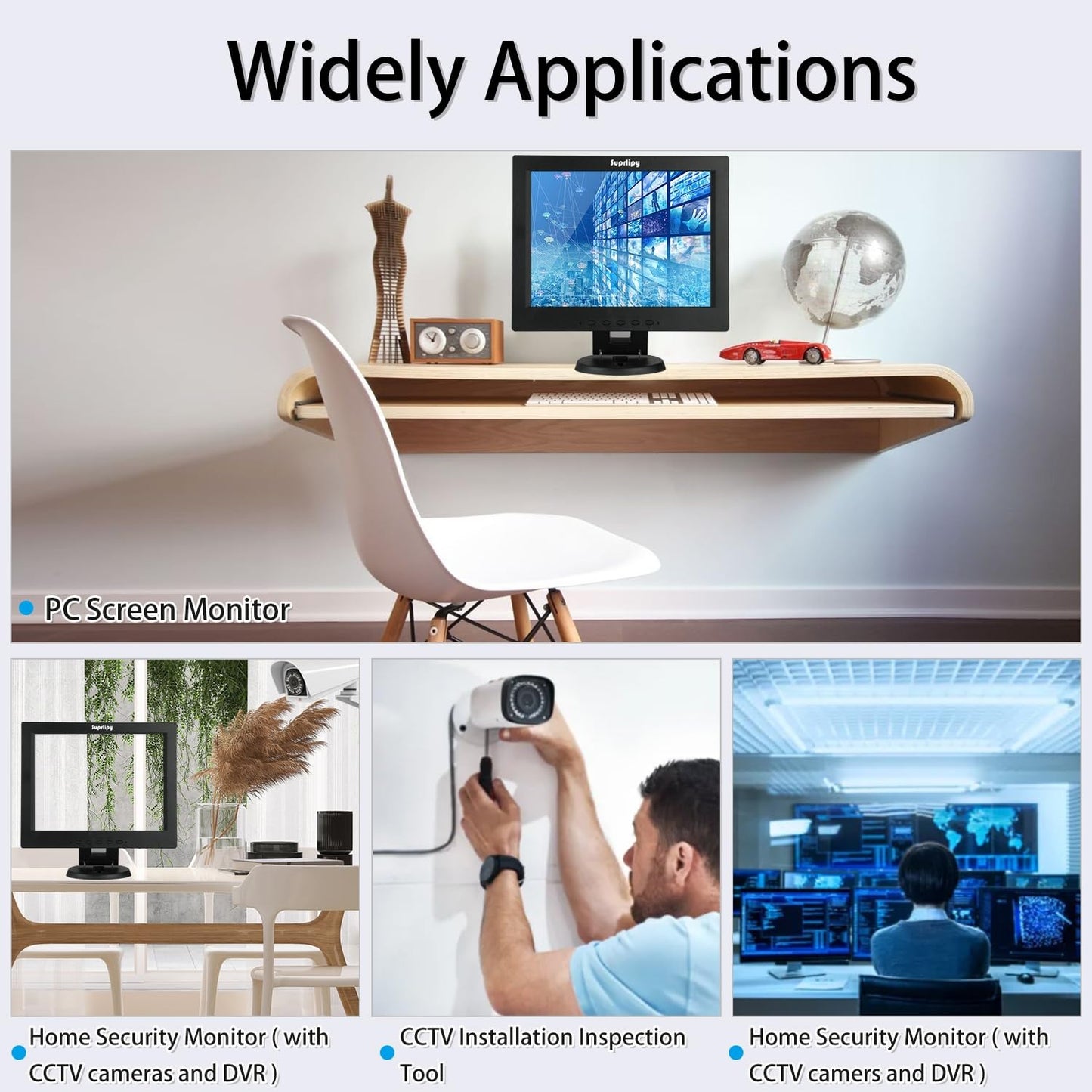 Suprlipy 19 Inch TFT LCD Security CCTV Monitor 1280x1024 4:3 Resolution Color Display Screen Support HDMI/VGA/AV/BNC/USB Input with Remote Control Built-in Speakers for CCTV Surveillance Camera STB