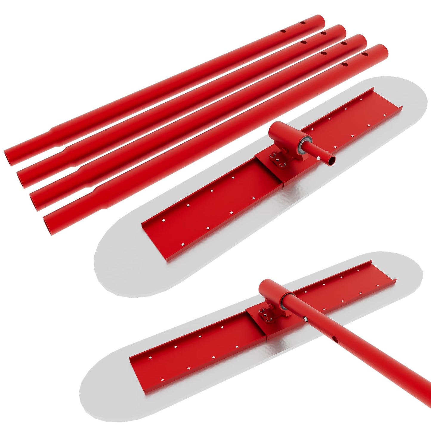 48" x 8" Concrete Bull Float Kit, Stainless Steel Round End Finishing Trowel with 47'' Adjustable Handle, Heavy Duty Concrete Smoothing Tool for Cement, Driveway, Patio