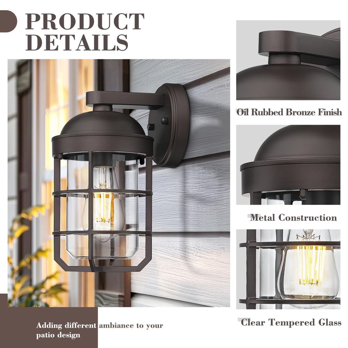 Emliviar Farmhouse Wall Mount Outdoor Light Fixture, Metal, 11.3 Inch, Oil Rubbed Bronze, Model GE255BL ORB, Clear Glass