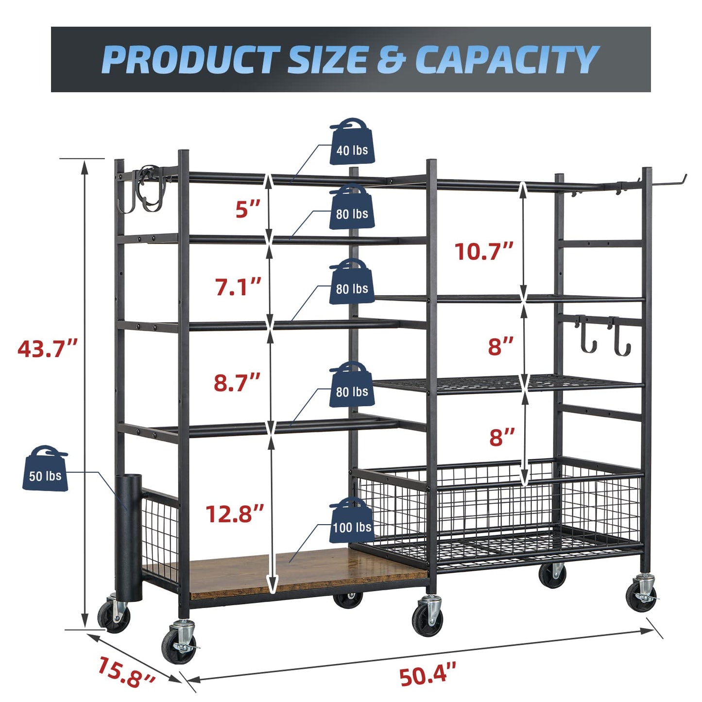 PLKOW Dumbbell Rack - Weight Stand with Barbell Holder, Storage Rack for Dumbbells, Yoga Mats, Medicine Balls, Barbell Storage, Home Gym Organizer with Wheels, Black