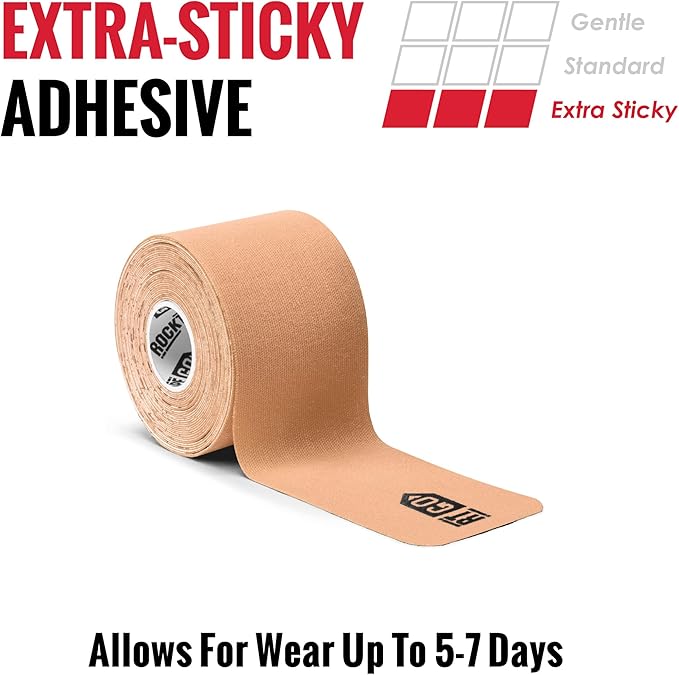 RockTape Go Extra-Sticky Adhesive Pre-Cut Kinesiology Tape (Beige)