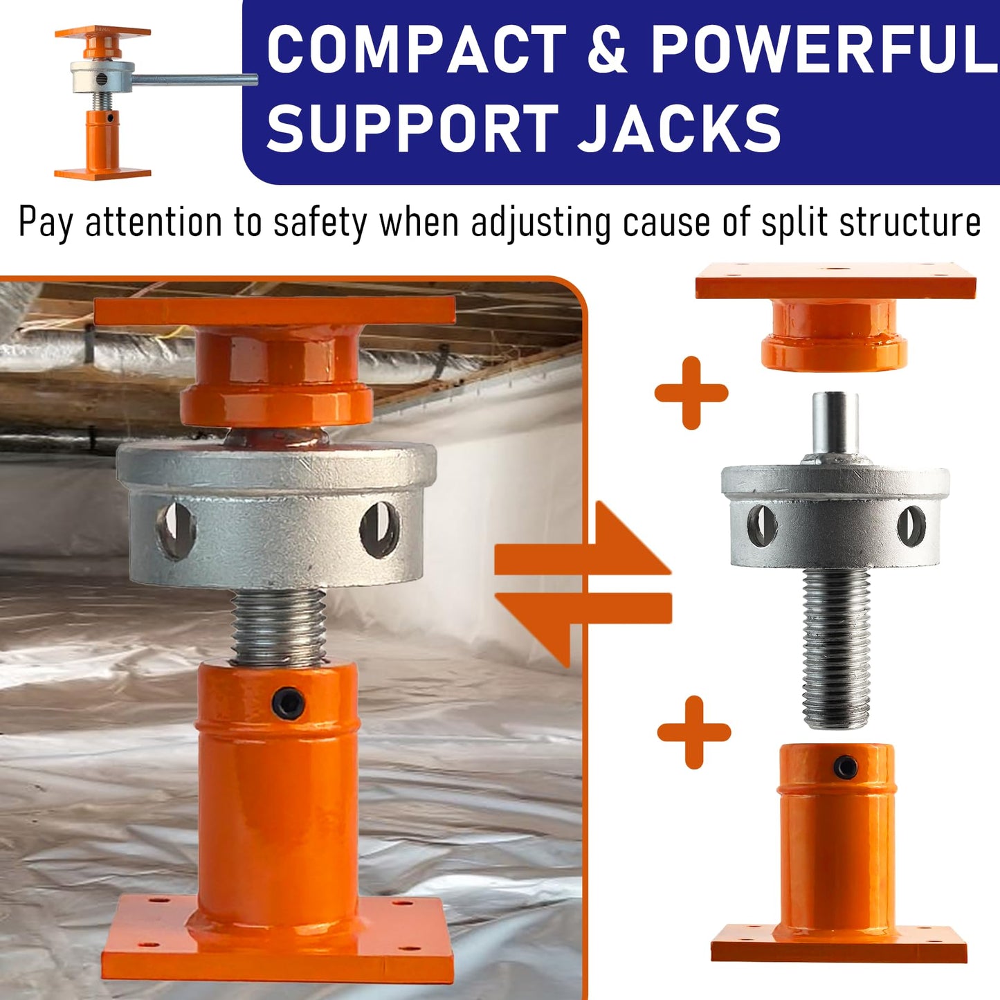 Heavy-Duty Screw Jack Post, 6.5" to 9" Adjustable Steel Shore House Jacks, 4" x 4" Basement Floor Jacks for Leveling, House Lifting & Structural Support