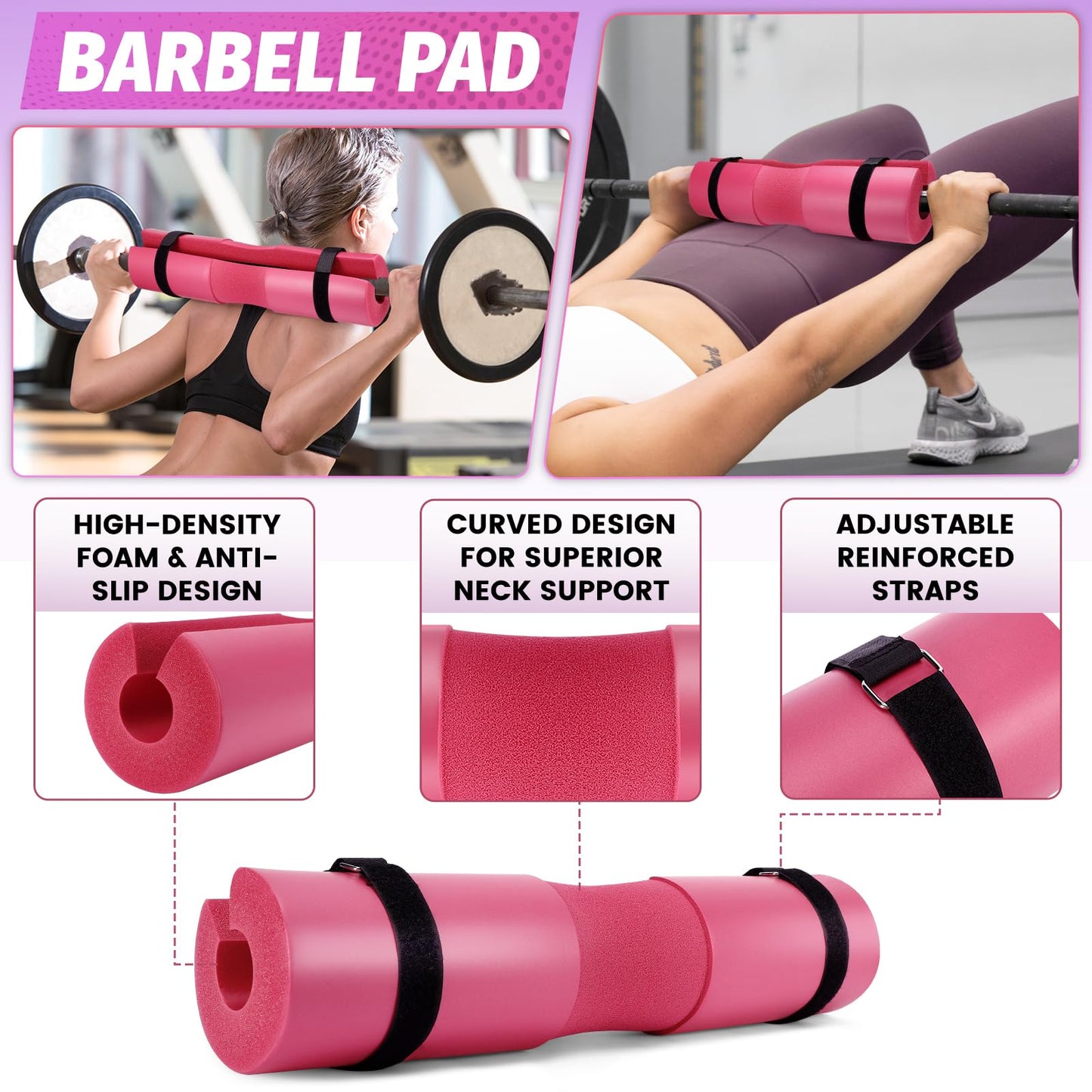 Turakun Gym Barbell Pad Set: Hip Thrusts Pad for Squats Ankle Strap for Cable Machine Hip Resistance Band Weight Lifting Strap and Carry Bag Gym Equipment Accessories, Black