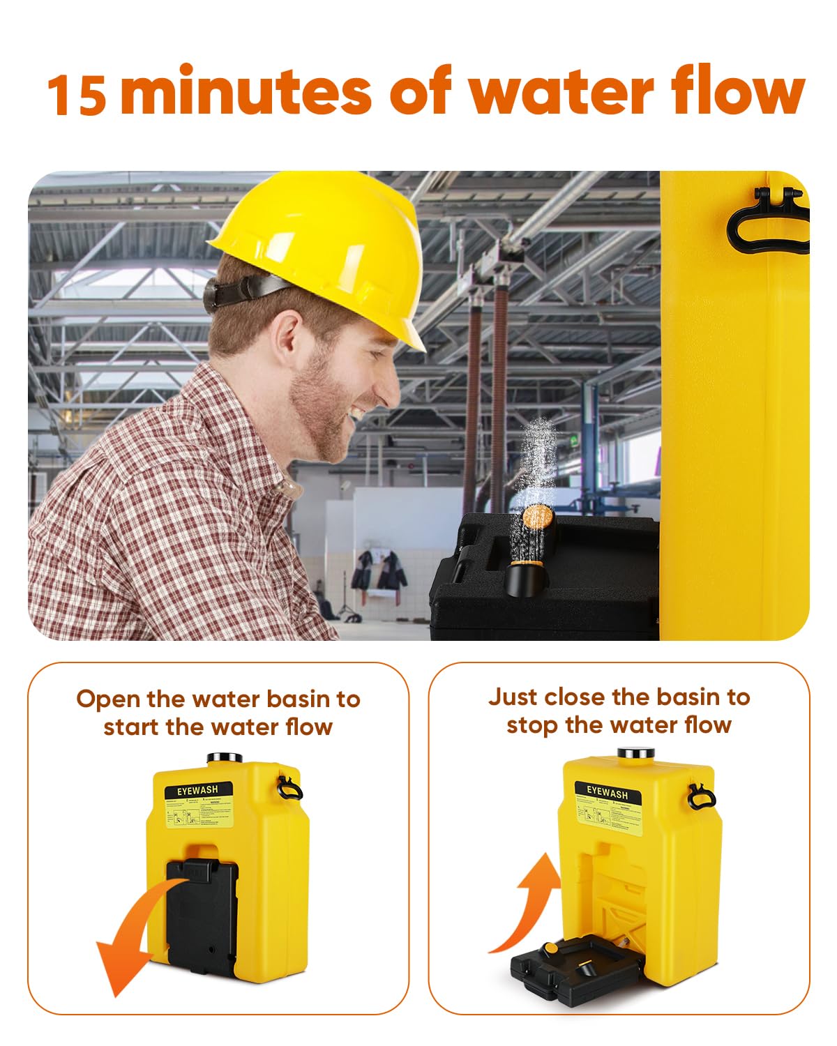 Portable Eyewash Station 14 Gallon with Wall Mount, OSHA Approved Gravity Fed Emergency Eye Wash Station, Heavy Duty Self Contained Unit for Industrial Worksites, Warehouses, Manufacturing