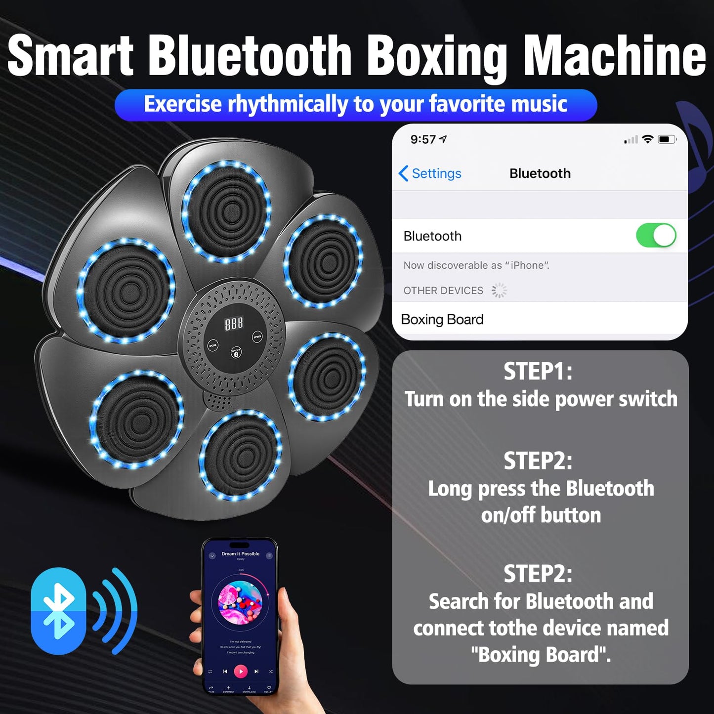 2026 Music Boxing Machine,Bluetooth Smart Traineing Machine with Boxing Gloves,Suitable for Adults and Kids Interactive Boxing Target Wall Mounted,Boxing Equipment for Homes, Offices, and Gyms