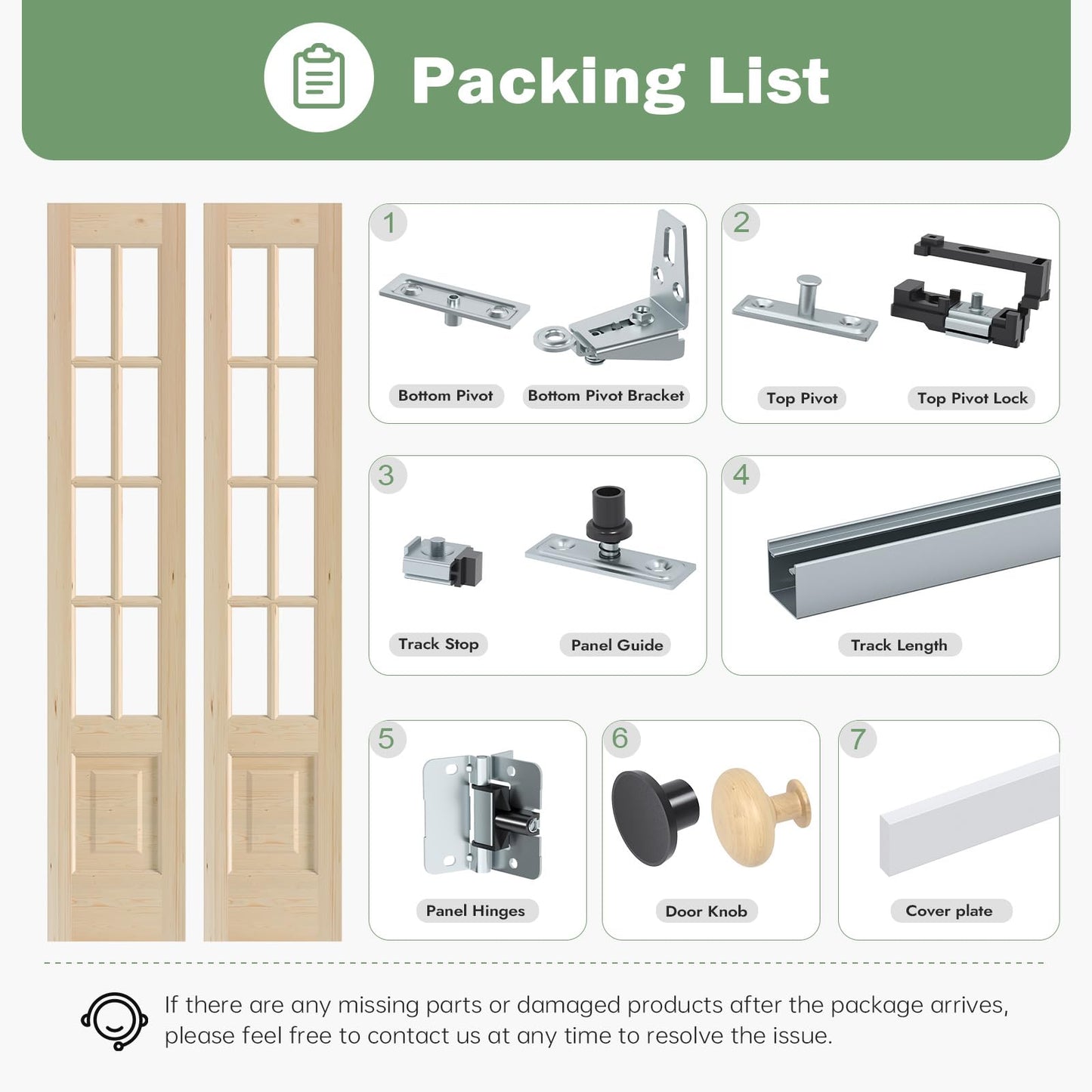 Roymelo Bifold Doors for 28"×80" Opening, Clear Glass French Interior Folding Barn Door with Concealed Hardware Kit Included, Spruce Wood Support DIY Dyeing, Preassembled Door, Save Space