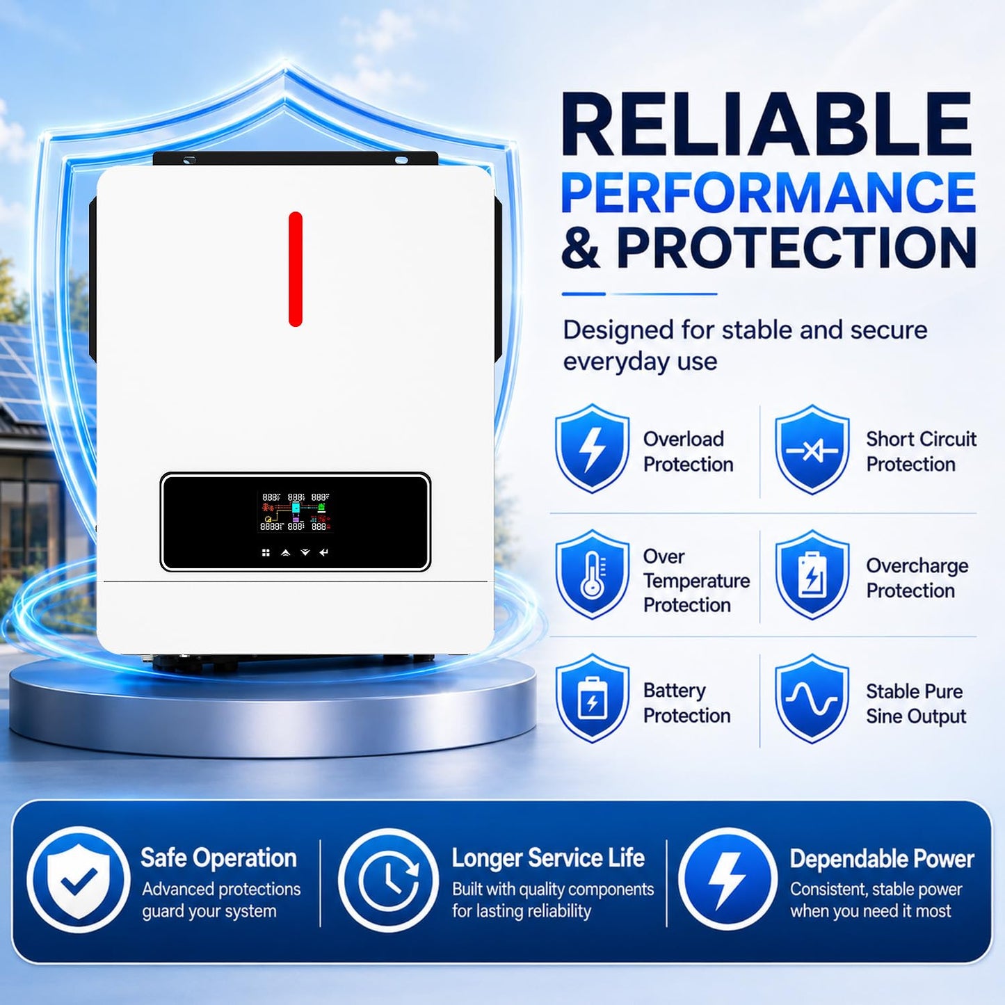 SWIPOWER 3600W Hybrid Solar Inverter - 24V DC to 110V AC Pure Sine Wave, Built-in 120A MPPT Controller, Dustproof & Easy Installation for Home Backup, RV, Off-Grid Use