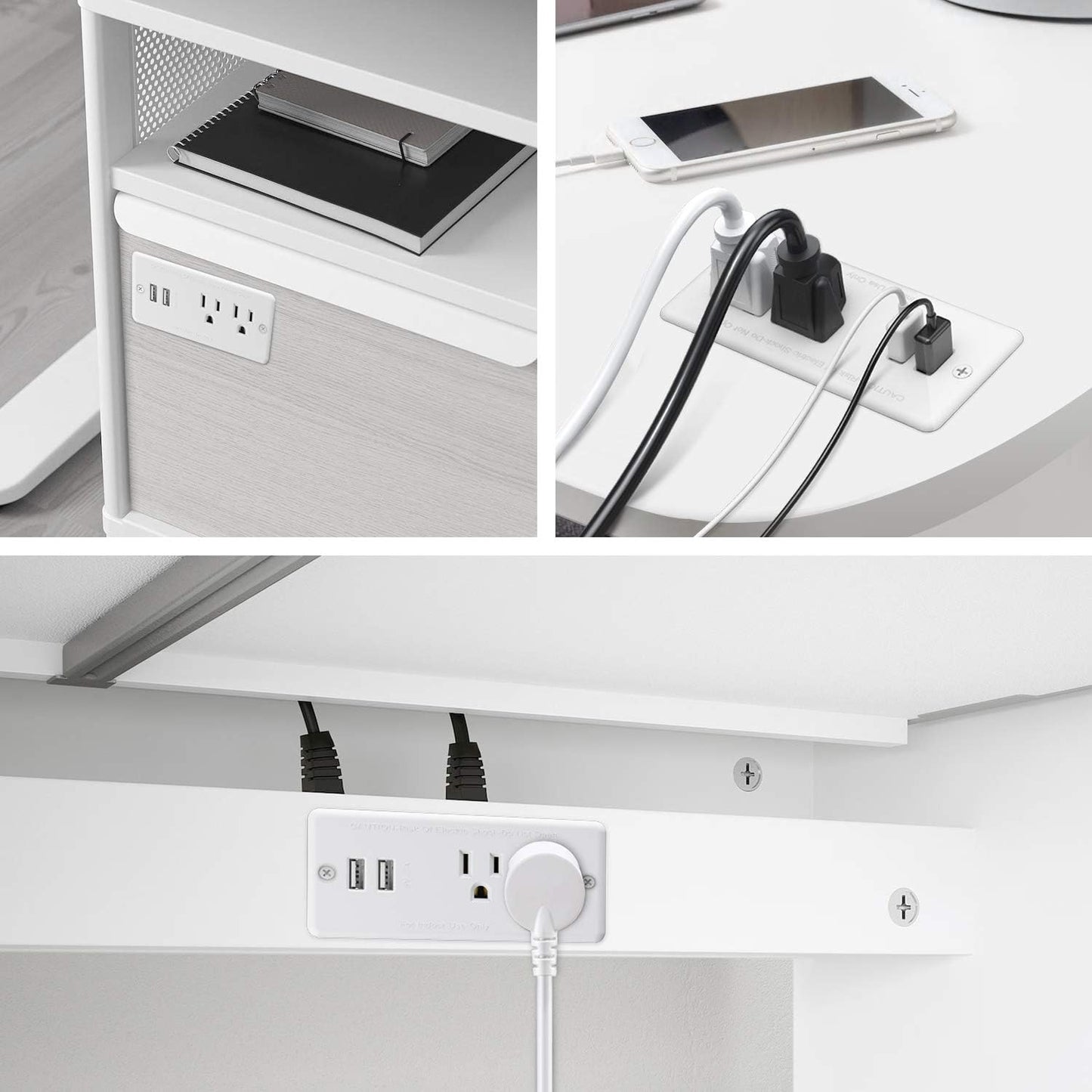 Jgstkcity Grommet 9.85ft Recessed Power Strip with USB,Flat Plug Ultra Thin Extension Cord,Furniture Desktop Charging
