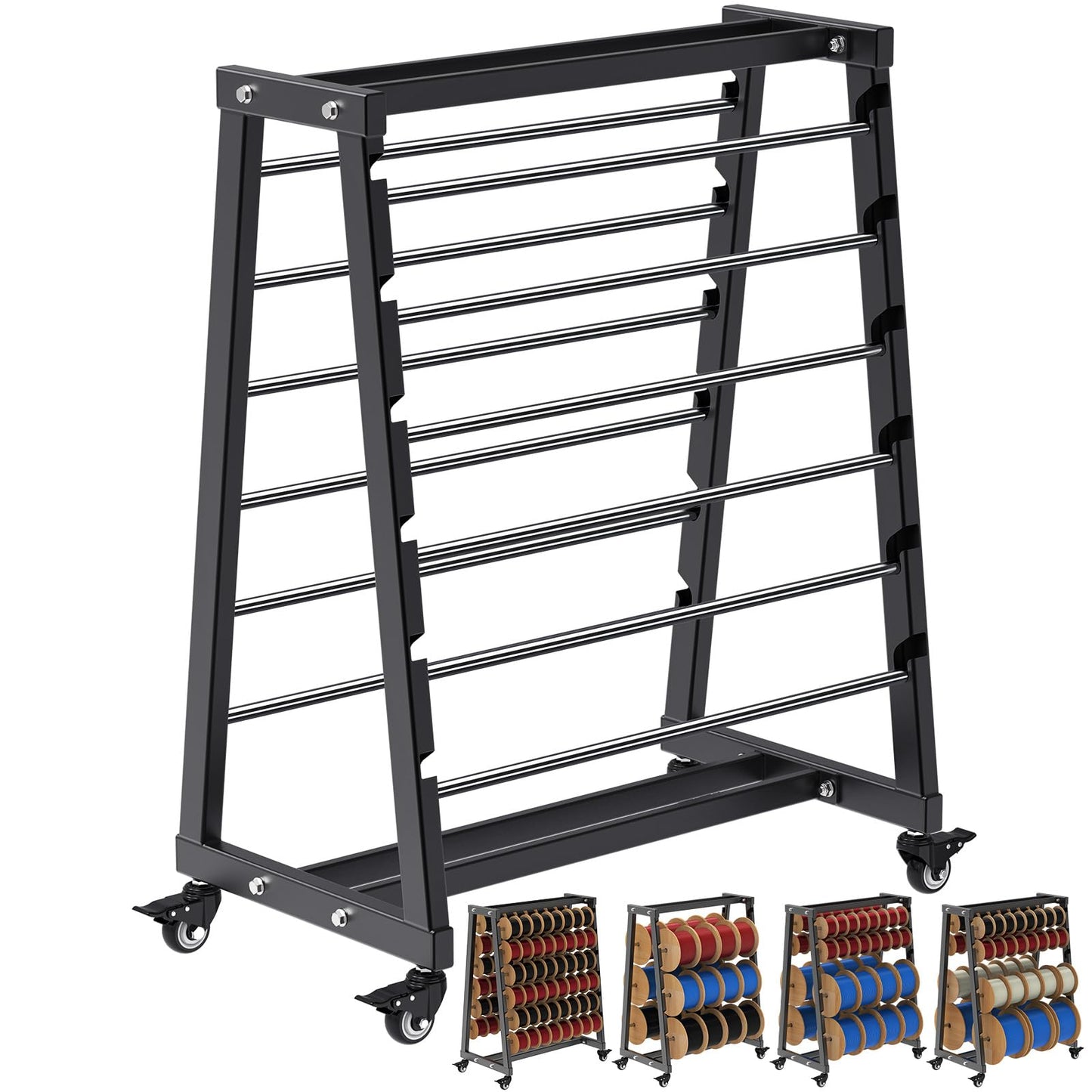 SELEWARE Heavy-Duty 12-Rod Wire Spool Rack – 400lb Capacity Cable Caddy & Dispenser with Locking Wheels, Adjustable Spool Rods for Electrical, Industrial & Retail Use
