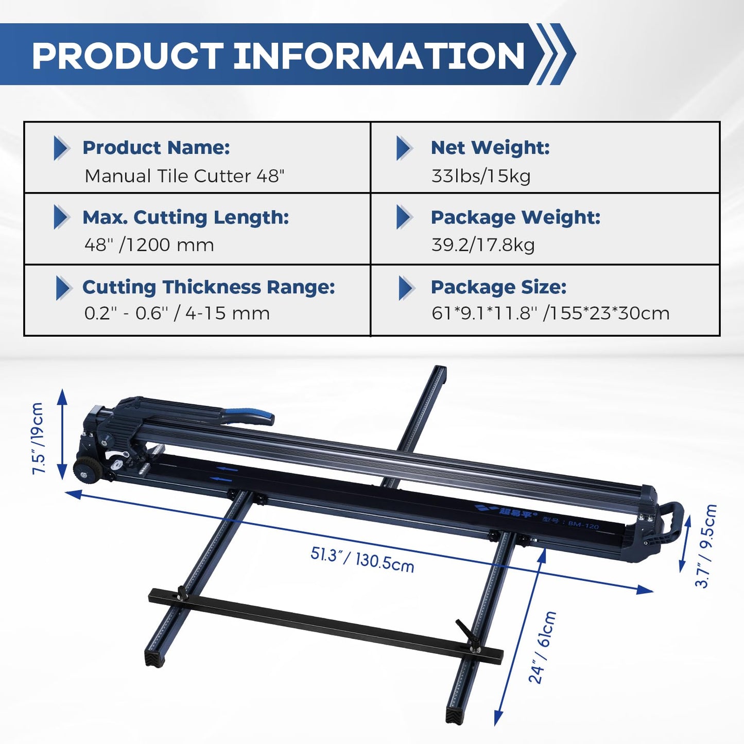 "YJINGRUI 1pcs Tile Vibration Leveling Machine, for Makita 18V Max Battery & 1pcs Manual Tile Cutter 48"", Precise Ceramic Tile Cutting Tool"