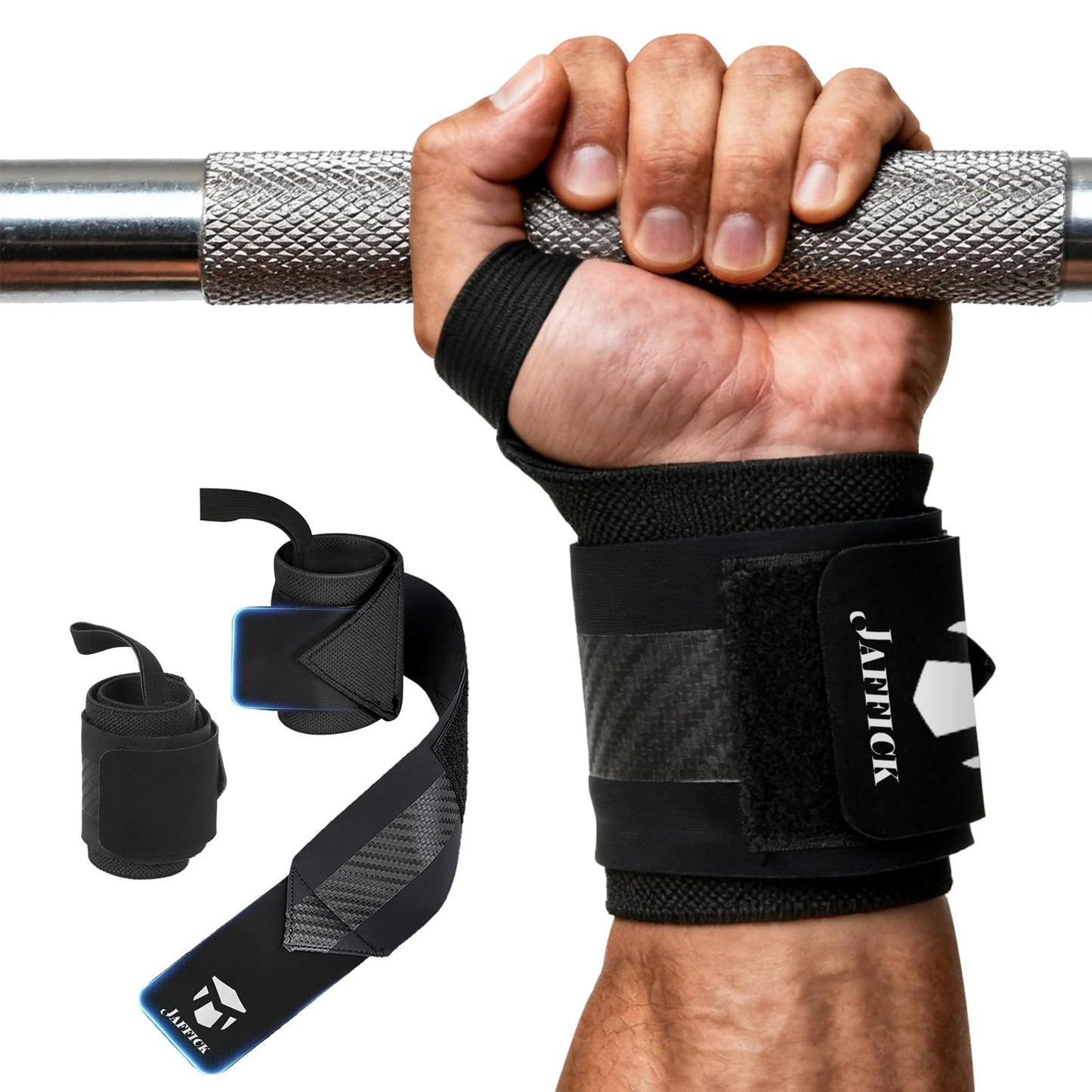 Jaffick Wrist Wraps for Weightlifting & 21" Double-Layer Wrist Support with Heavy Duty Thumb Loop for Powerlifting Competition CrossFit, Bodybuilding, Deadlifting Men & Women