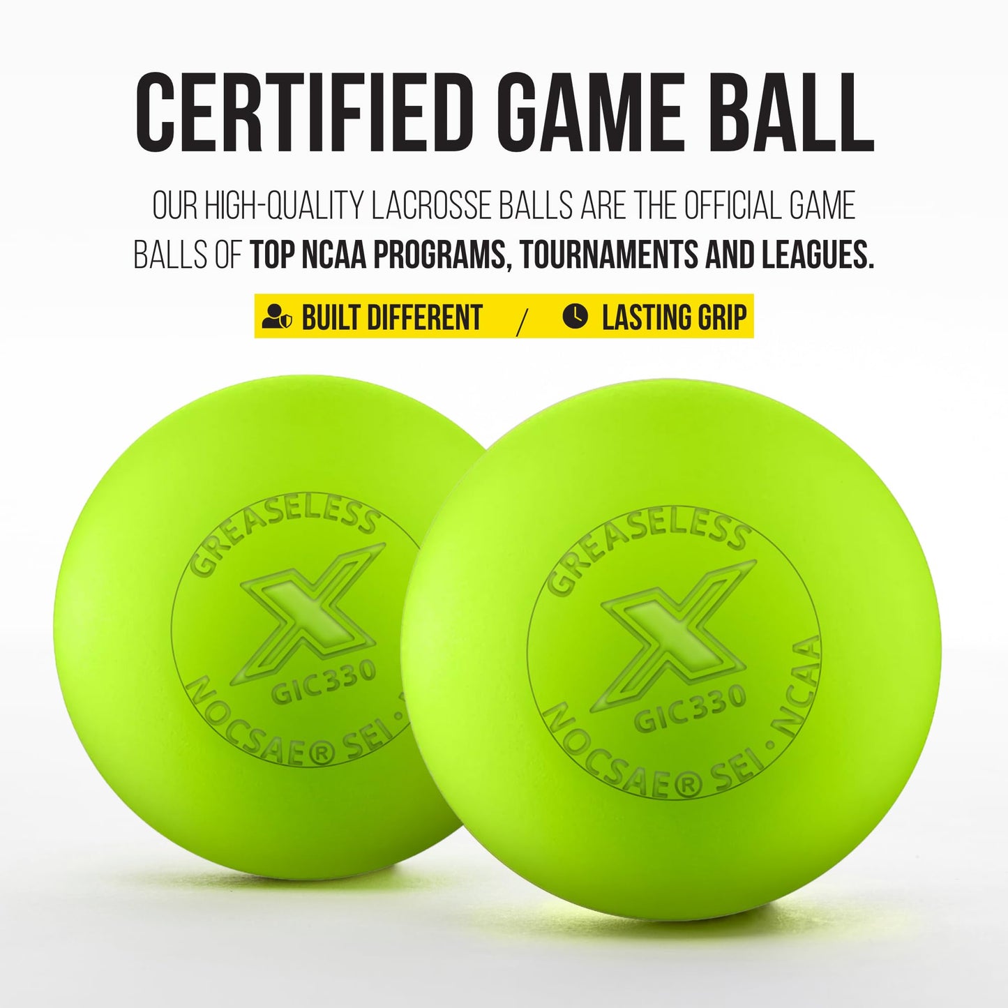 PEARL X Greaseless Lacrosse Balls by Guardian Innovations, 10 Pack, Optic Yellow - Official Ball of the PLL, WLL, NCAA® Lacrosse Championships, and the MCLA
