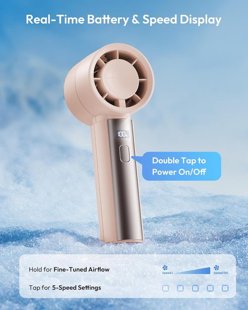 Gaiatop Handheld Personal Fan - Powerful Turbo Cooling | 4000mAh USB Rechargeable Mini Fan in Pink