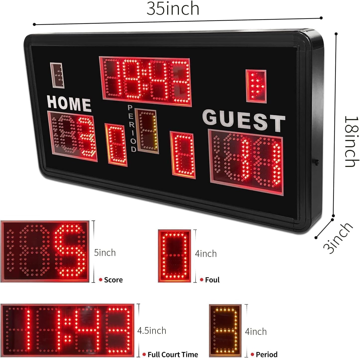 YZ 35“ Large Electronic Scoreboard with Buzzer, Wall-Mounted Professional Digital Scoreboard with Remote, Basketball Scoreboard with Timer, Digital Score Keeper for Basketball