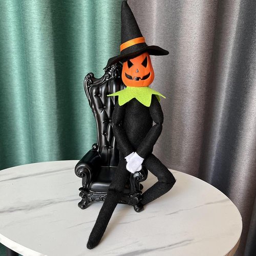 Danoni 14-Inch Handmade Halloween Pumpkin Elf Doll | Festive Stuffed Toy for Holiday Decor - Green