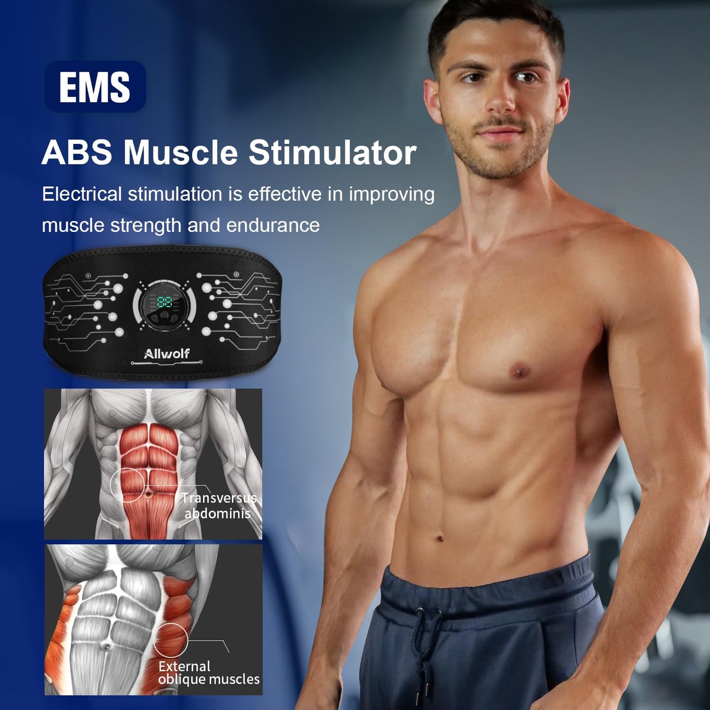 Ab Stimulator Muscle Toner，Abs Muscle Stimulator Abdominal Toning Fitness Belt for Men and Women Black