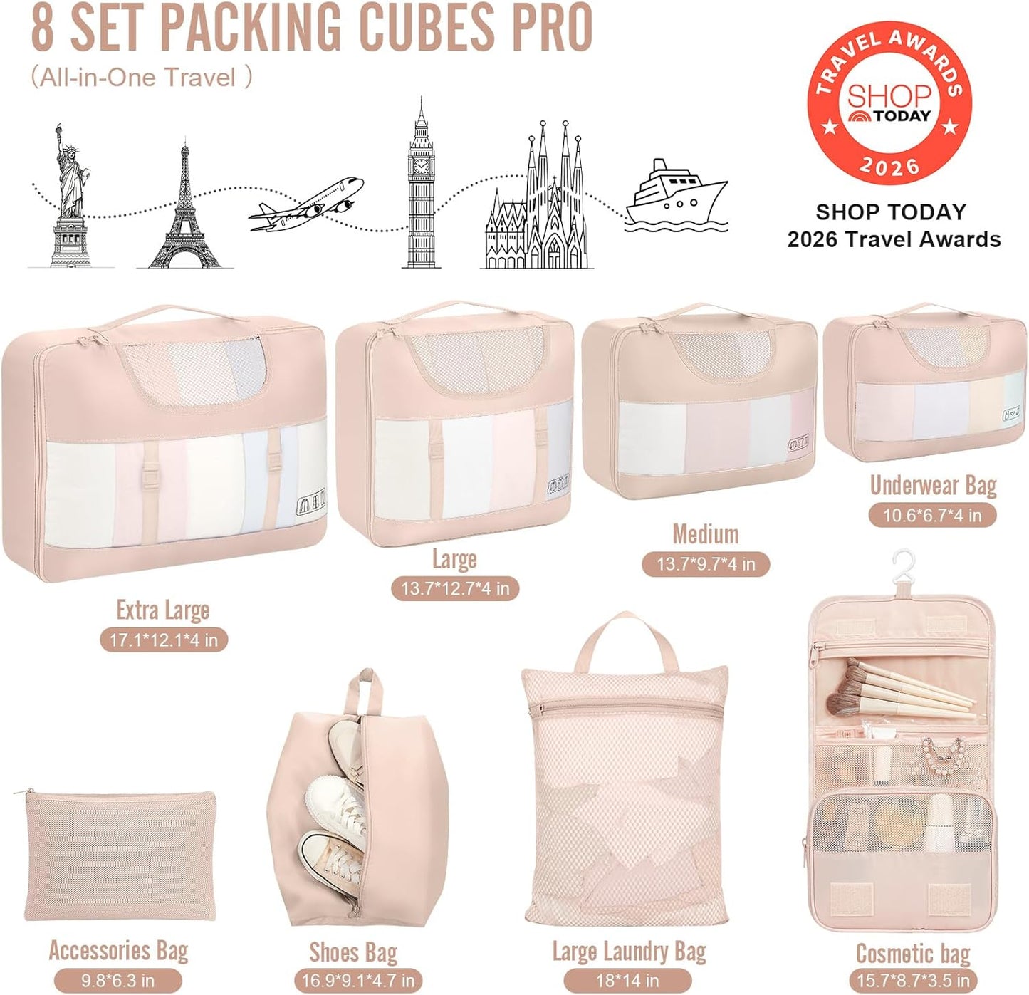 Veken Packing Cubes Set - Essential Travel Organizers for Beach Vacations | Includes Hanging Toiletry Bag