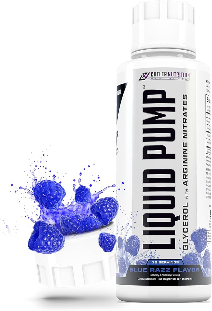 Liquid Pump - Glycerol and Arginine Nitrates for Optimized Pump pre-Workout Liquid Caffeine Free Non stim pre-Workout for Energy and Performance and nictic Oxide Booster | Blue Raspberry Flavor