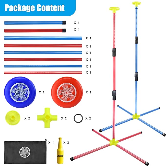 Eastgoing Outdoor Flying Disc Game Set, Bottle Game with Height Adjustment Button und Score Tracker, Outdoor Polish Horseshoes Game Set for Lawn, Backyard, Park, Camping，Beach Game