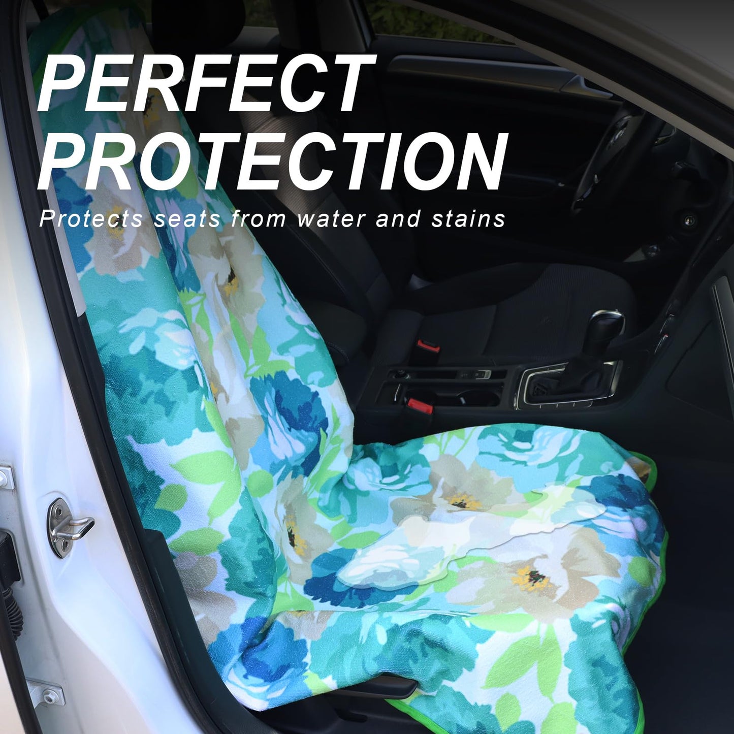 Zinytrae Sweat Towel Car Seat Cover Protector Front Seats for Gym Workout, Running, Swimming, Beach and Hiking, Waterproof Universal Seat Cover for Car, Truck, Van & SUV (Cyan Flower, 1pcs)
