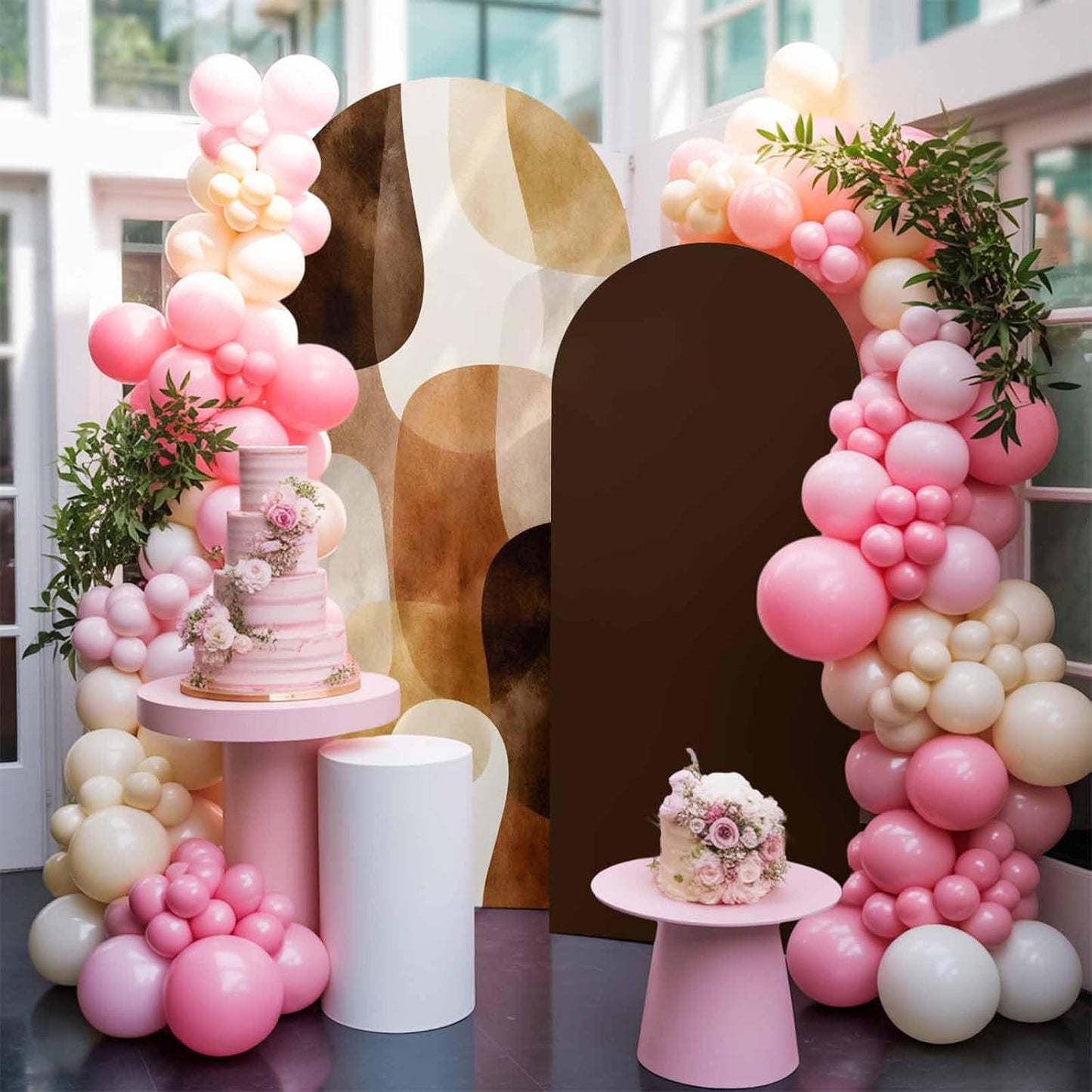 LFoveYuamer 7.2 Ft Arch Backdrop Cover, Brown Geometric Decorative Wedding Arch Covers Spandex Fitted, Middle Century