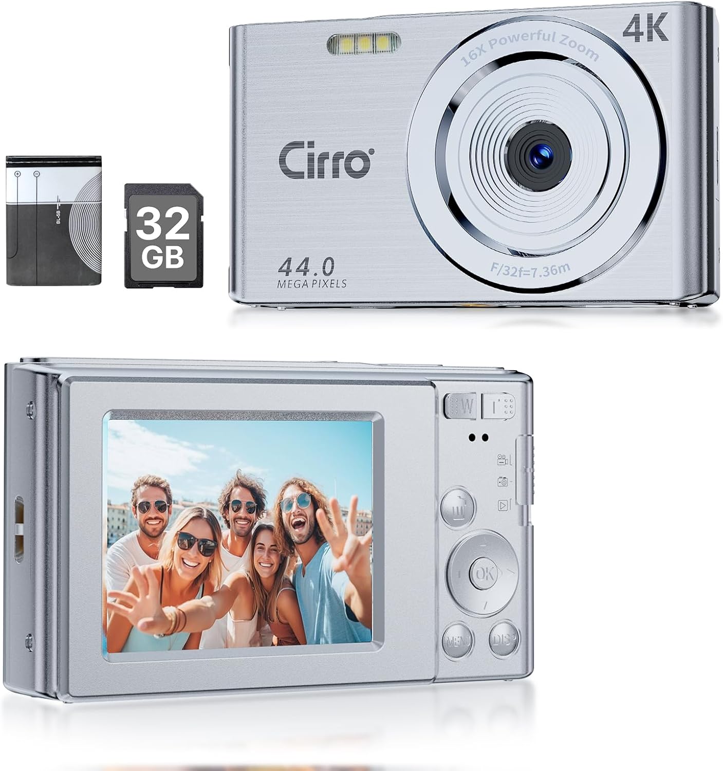 CIRRO 4K 44MP 16X 32GB Digital Camera Vlogging Camera UHD Digital Zoom with Card, Portable Compact Camera for Tiktok