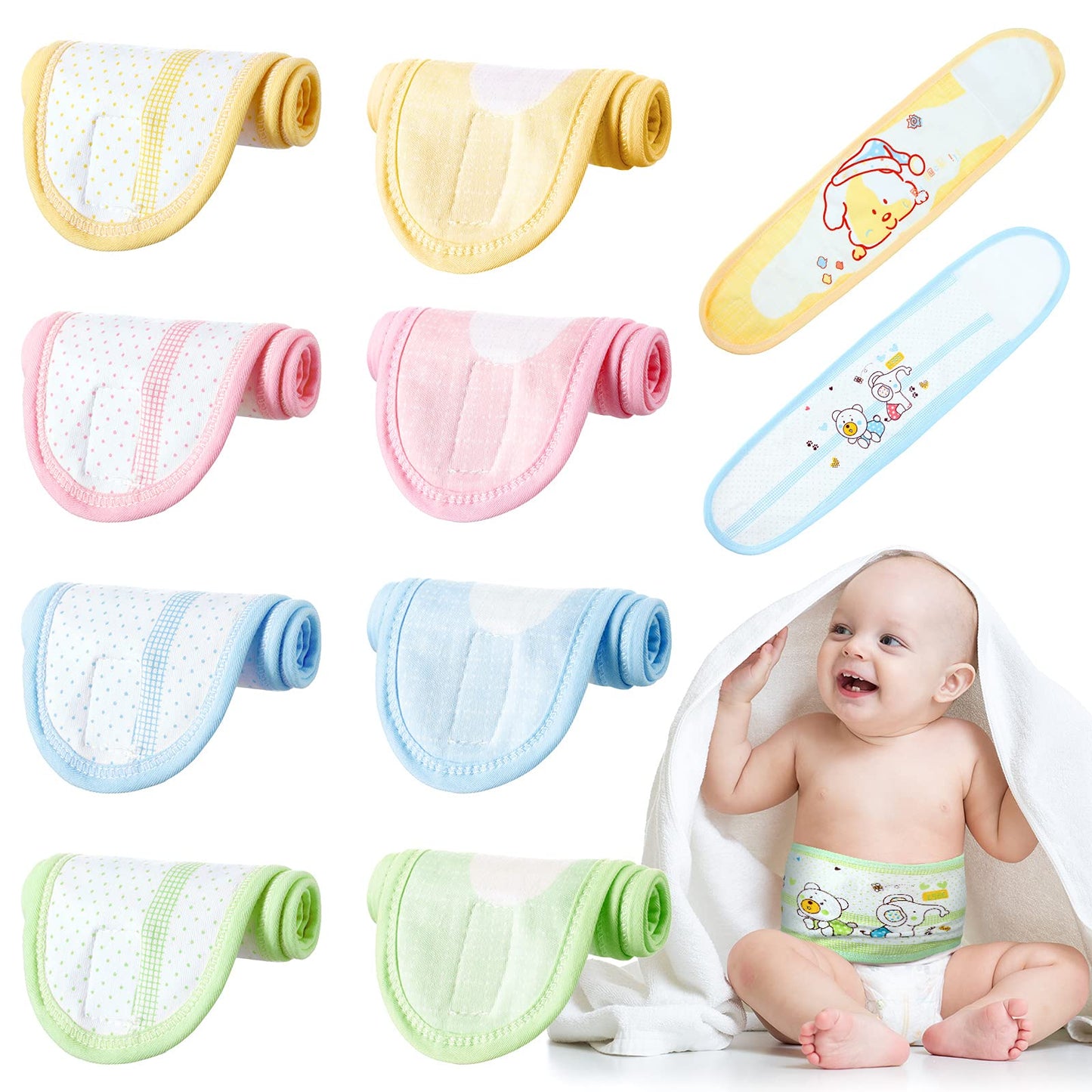 SATINIOR 8 Pcs Newborn Belly Button Band Cotton Baby Belly Bands Infant Umbilical Cord Cover Band Newborn Cartoon Pattern Navel Belt for Protection Abdomen Baby Boy Girl Gifts 0-12 Months