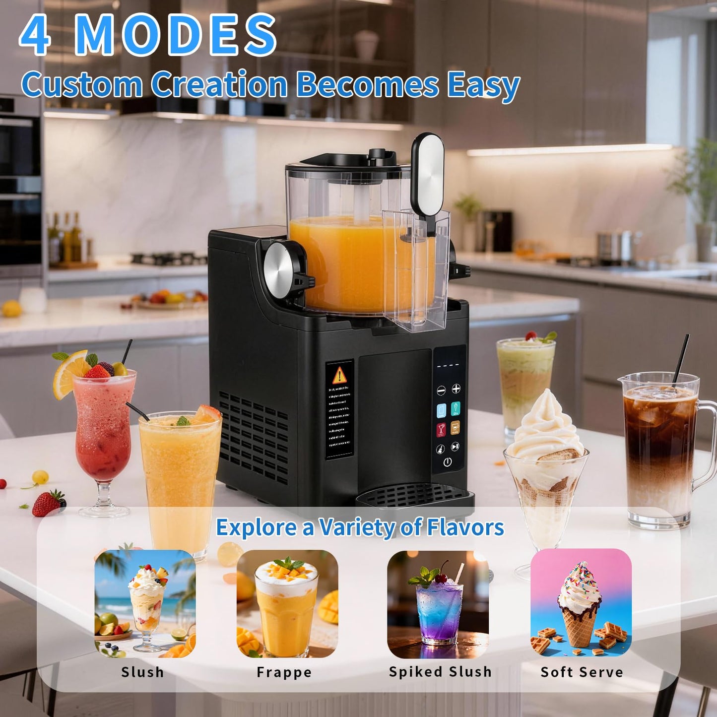 Slushie Machine& Soft Serve Ice Cream Maker, Slushie Machine for Home,Frozen Drink Machine, No Ice Needed, Self Cleaning Slushy Machine, Perfect for Milkshake, Frozen Margaritas, Cocktail and More