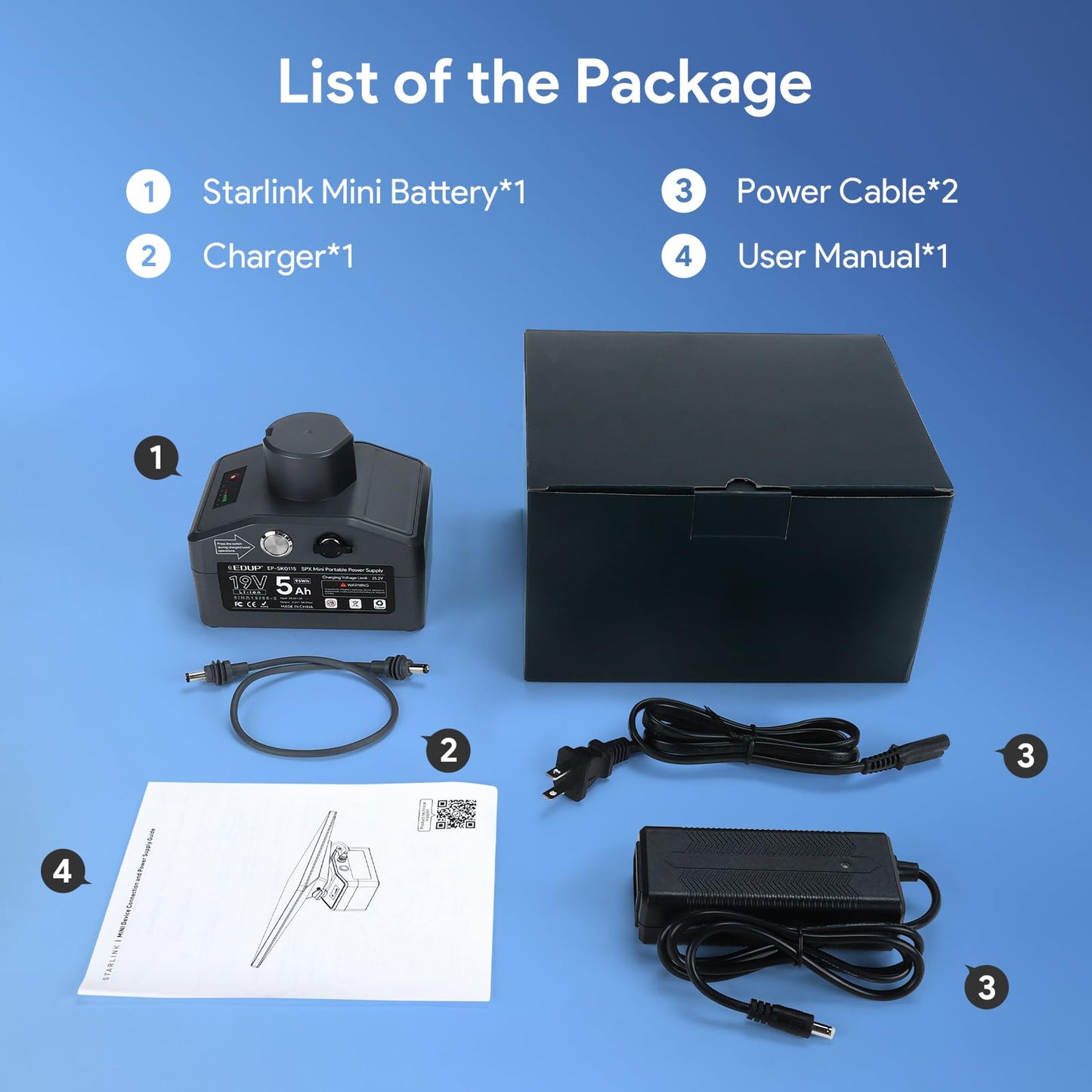 Starlink Mini Battery Pack, 95Wh/19V/5Ah Output, Up to 5 Hours Runtime, IP65 Waterproof, Weatherproof, DC 25.2V/3A Adapter, Starlink Mini X Battery Power Bank for Outdoor Camping, Easy to Install