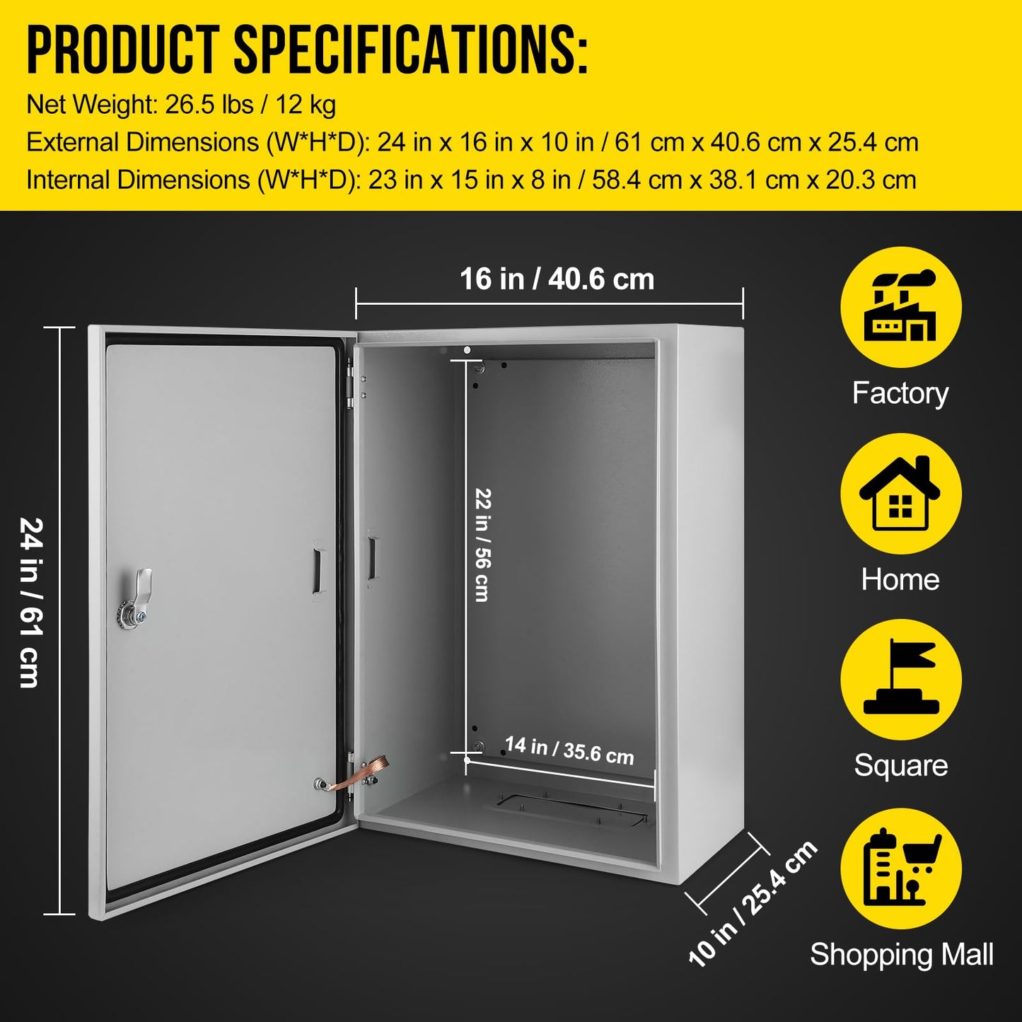 GarveeTech Outdoor Electrical Box, 24x16x10 NEMA 4X Steel Electrical Box, IP66 Waterproof & Dustproof, Outdoor/Indoor Electrical Junction Box, with Mounting Plate and Wall Bracket