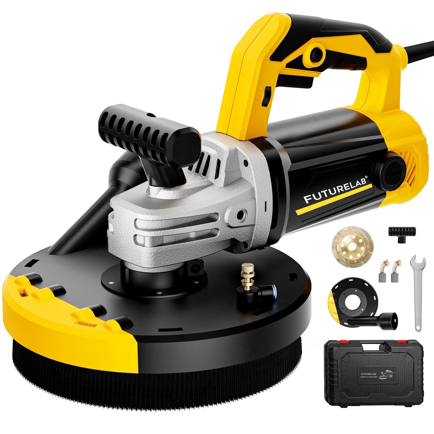 FUTURELAB® 7” 7-Inch Concrete Surface Grinder，Angle Grinder Kit with Dust Shroud, floor grinder, 2200W Motor,Auxiliary Handle, Diamond Wheel, 90° Seamless sanding for Floor, Wall, Adhesive and Ceiling
