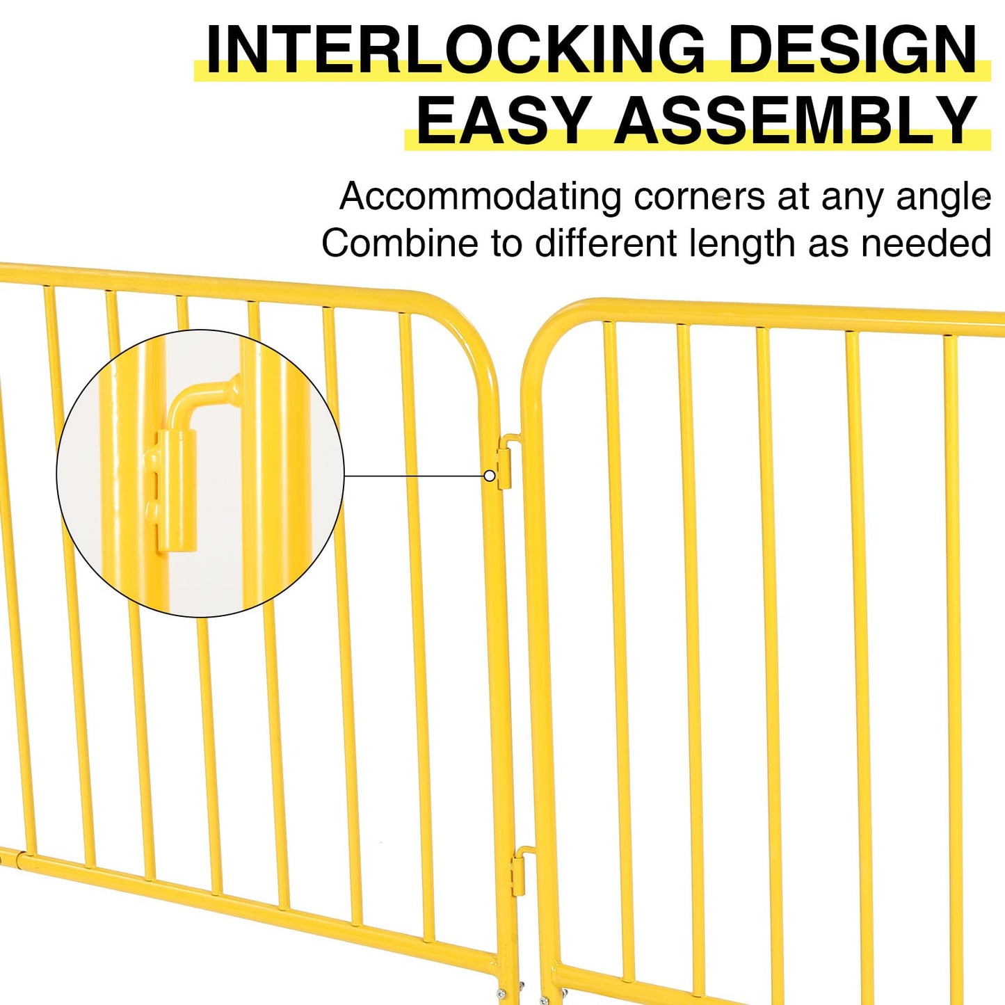 6.5FT Heavy Duty Galvanized Steel Interlinked Safety Barricade – Removable Feet, Portable, Weather Resistant Barrier for Crowd Control, Events, Construction, Facility Security