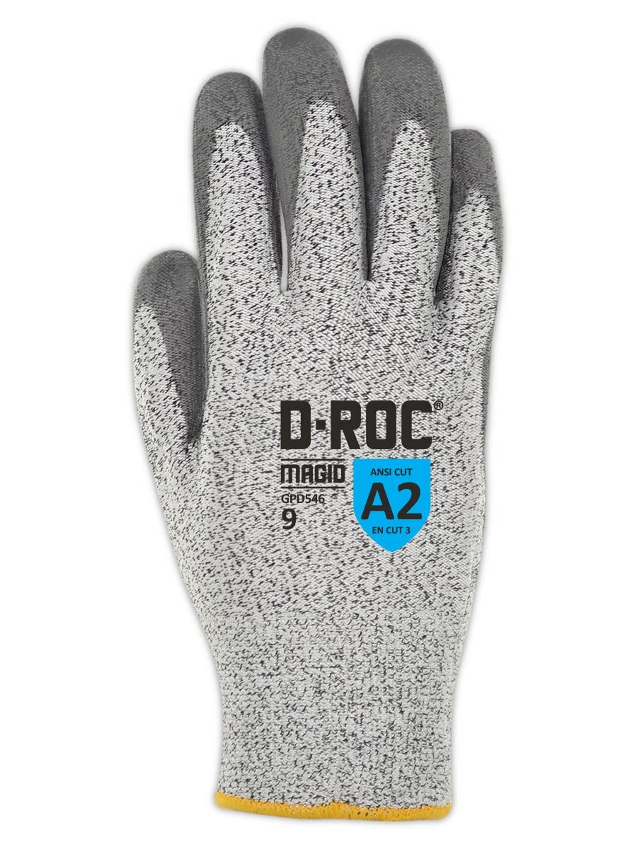 MAGID D-ROC ANSI A2 Hyperon Blend Polyurethane Coated Work Gloves, 12 Pairs, Size 9/Large, GPD546