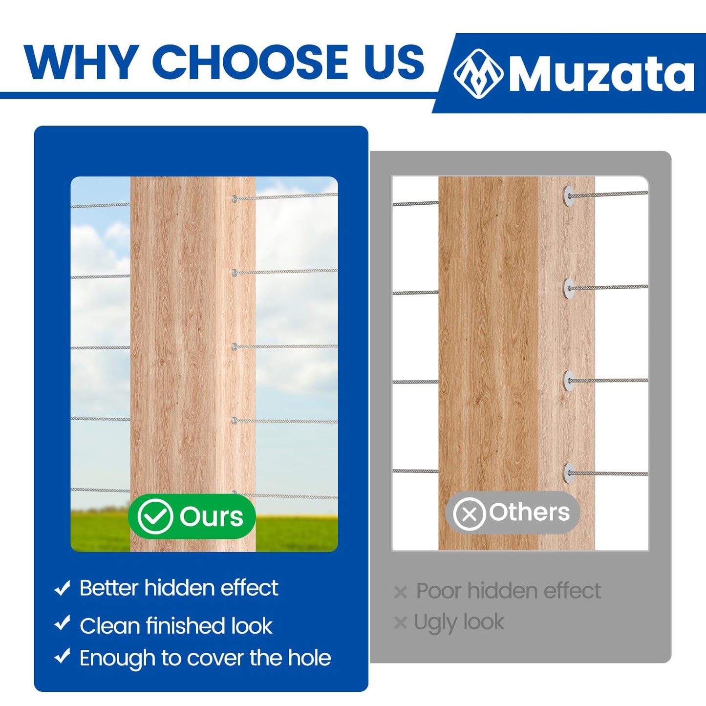 Muzata 100PCS Stainless Steel T316 Protective Sleeves Cable Railing Kit Hardware Cable Railing Protector Sleeve for 1/8" Wire Rope Wood Posts CR13