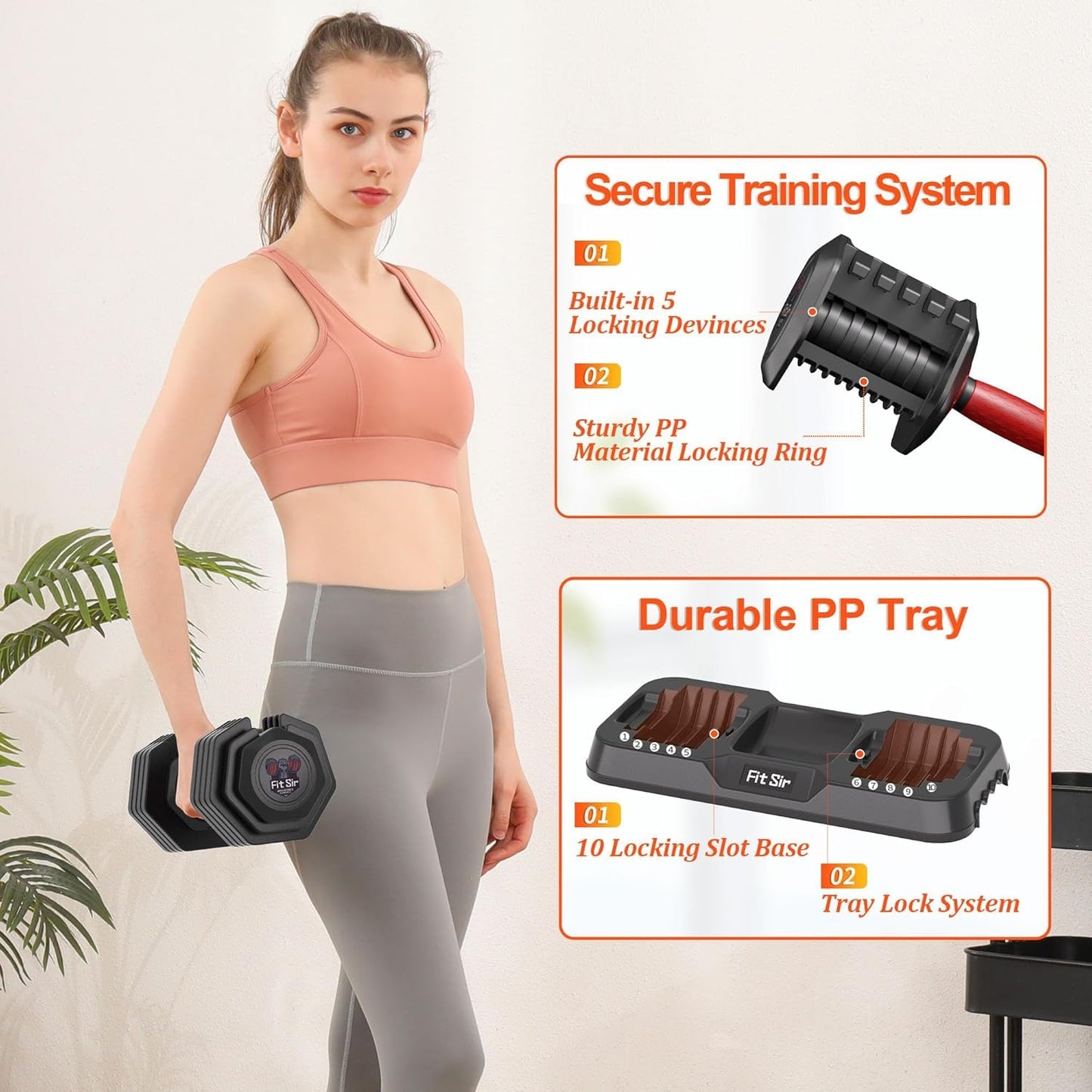 55LB Adjustable Dumbbell Set,10 in 1 Free Weights Dumbbell of 2 with Secure Locking Mechanism for Safe,1 Sec Speed Adjustment Men/Women Gym and Home Strength Training Equipment.