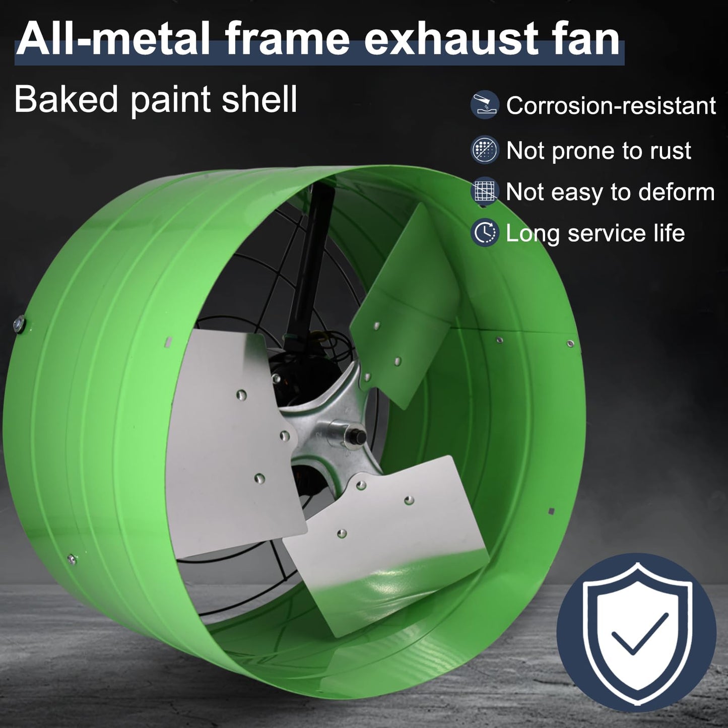 Criditpid 16 Inch Gable Mount Vent Attic Fan, Exhaust Ventilation Fan with Adjustable Thermostat for Gable, Home, Shed, Garage, Portable Building, 3.4A, 1075RPM, 2801CFM, Green.